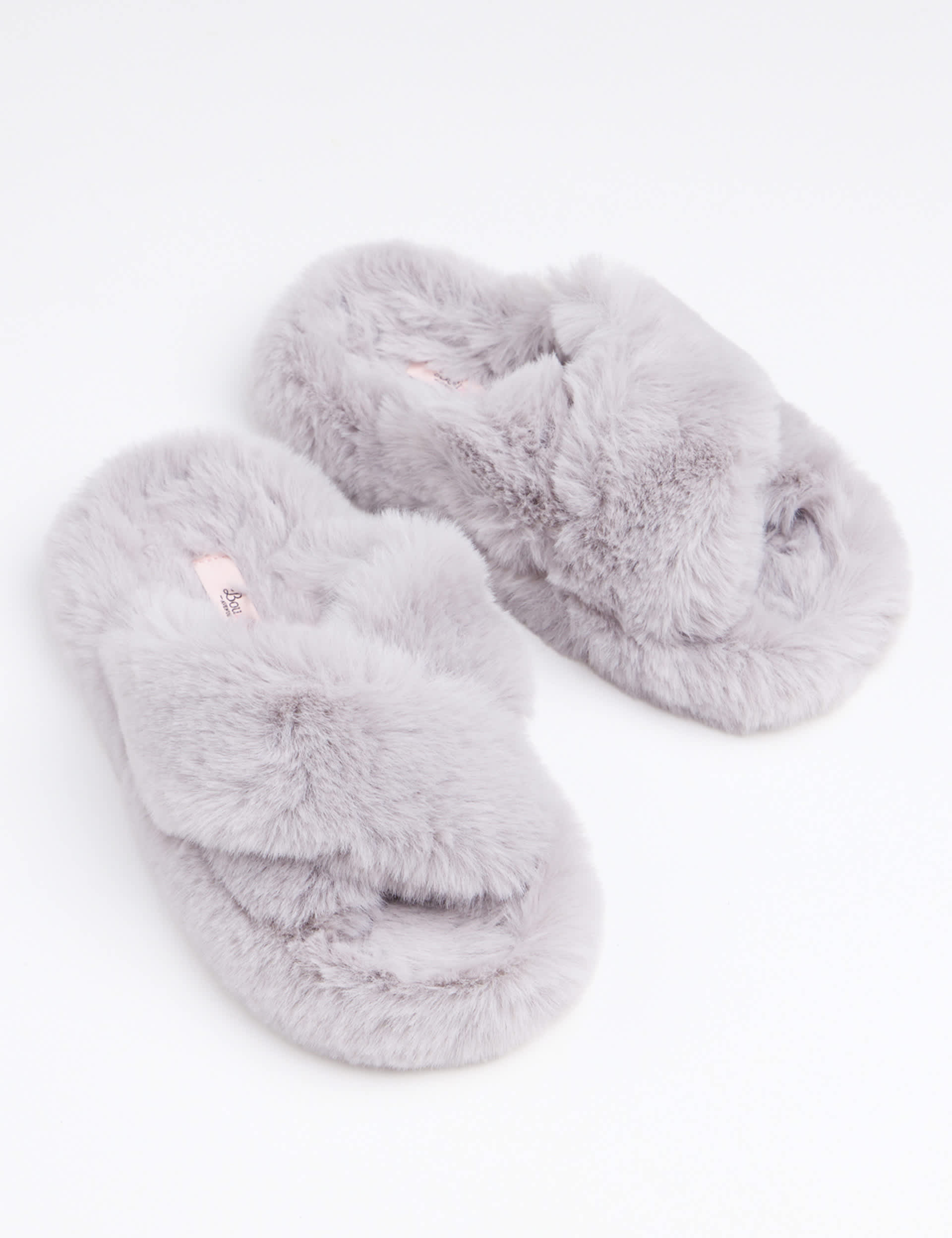 Boux Avenue Girls Faux Fur Crossover Open Toe Slider Slippers - 5-6 - Grey, Grey