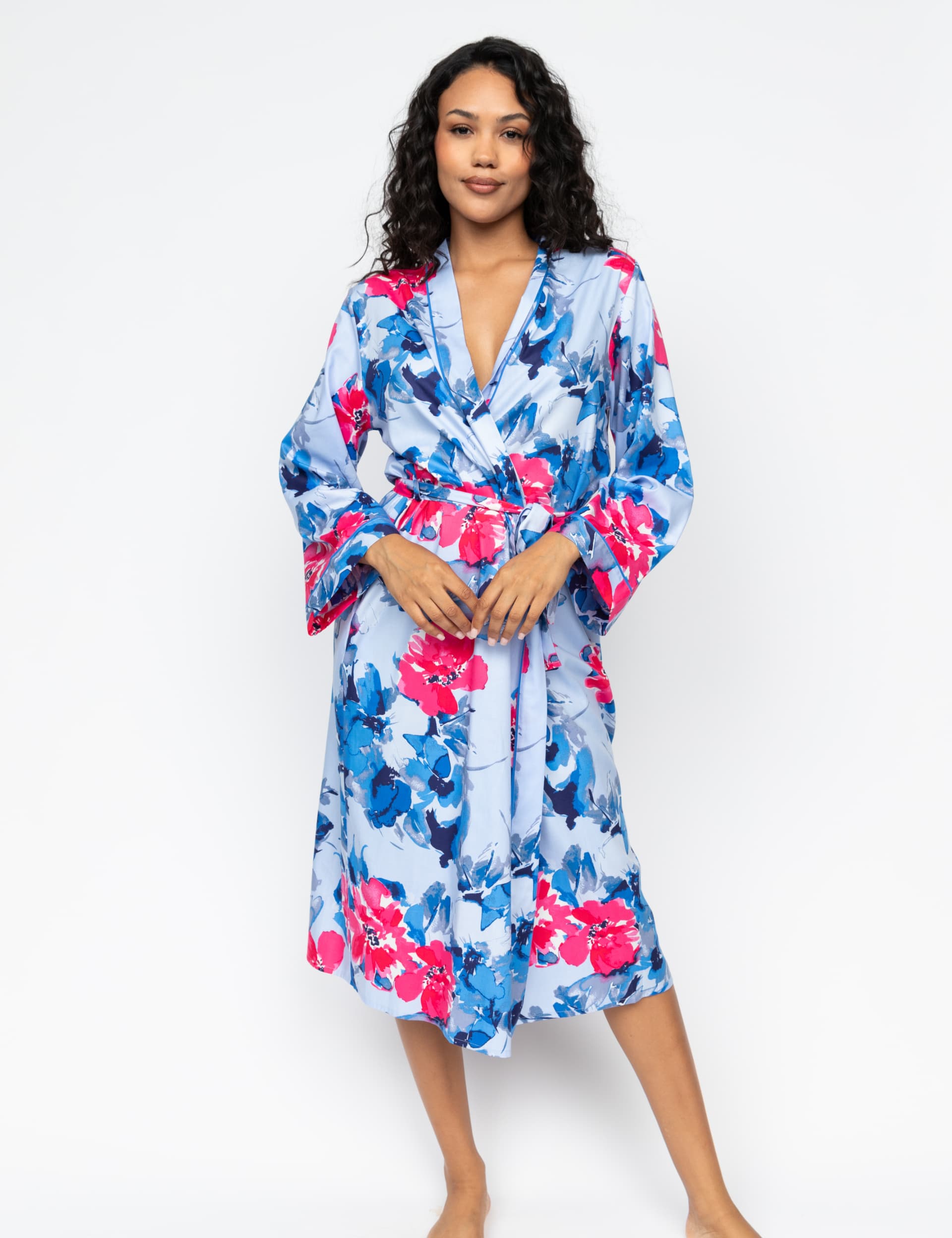 Cyberjammies Women's Cotton Modal Floral Dressing Gown - 16 - Blue Mix, Blue Mix