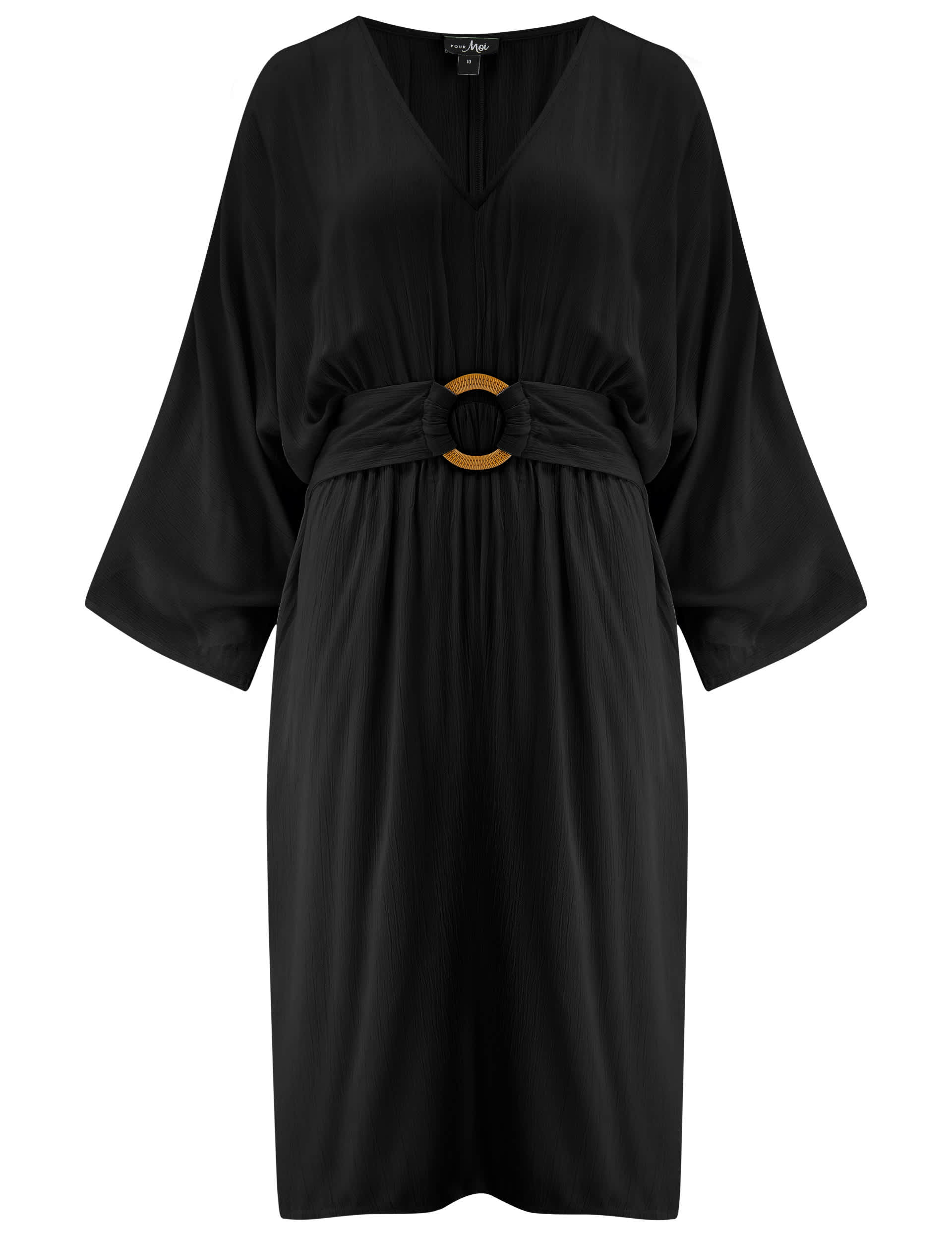 Pour Moi Women's Crinkle V-Neck Beach Cover Up Kaftan - 14 - Black, Black