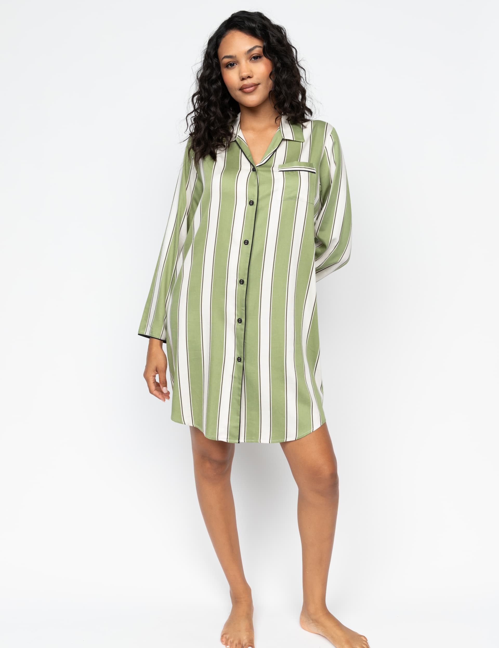 Cyberjammies Women's Cotton Modal Striped Nightshirt - 14 - Green Mix, Green Mix