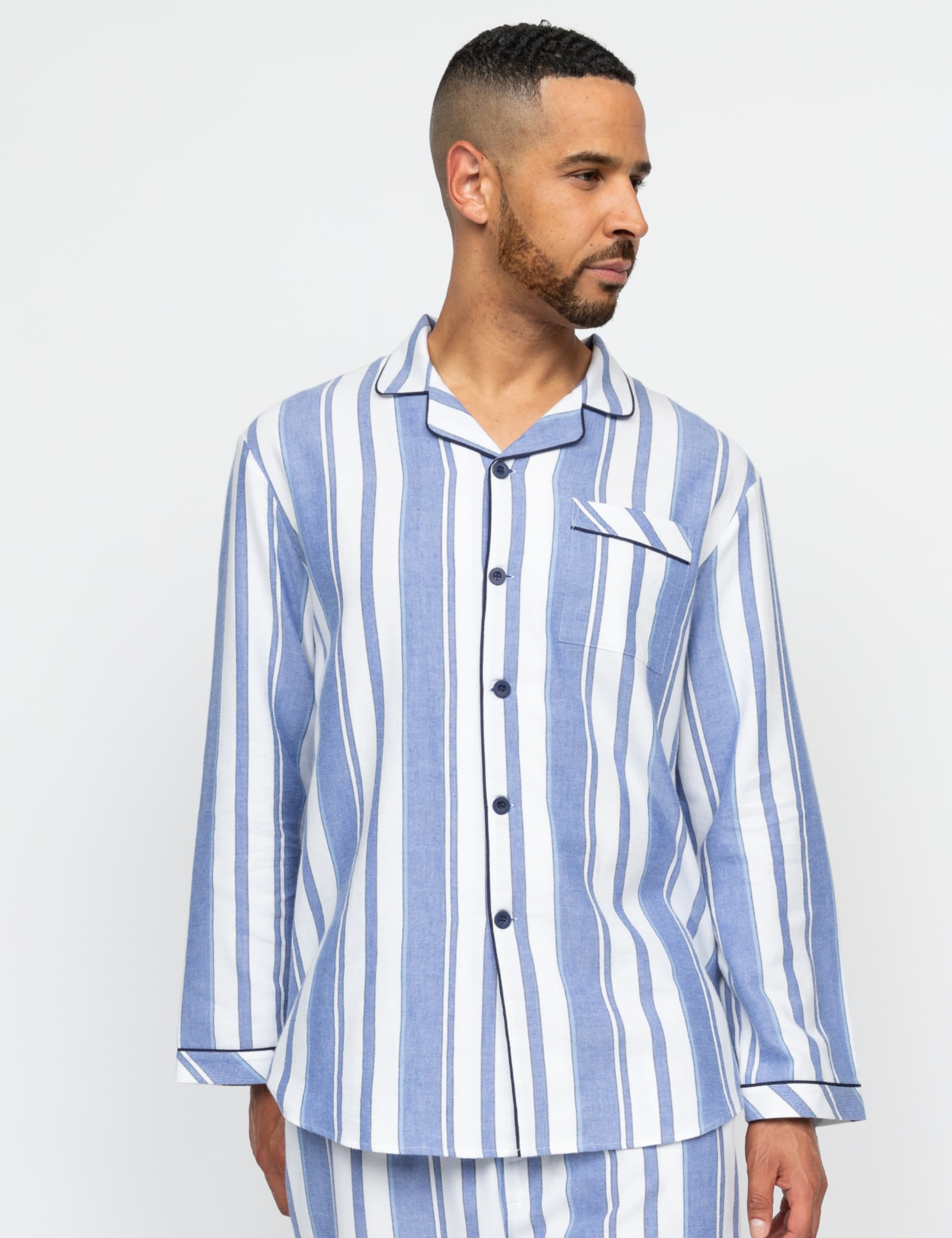 Cyberjammies Men's Pure Cotton Striped Revere Pyjama Top - Blue Mix, Blue Mix