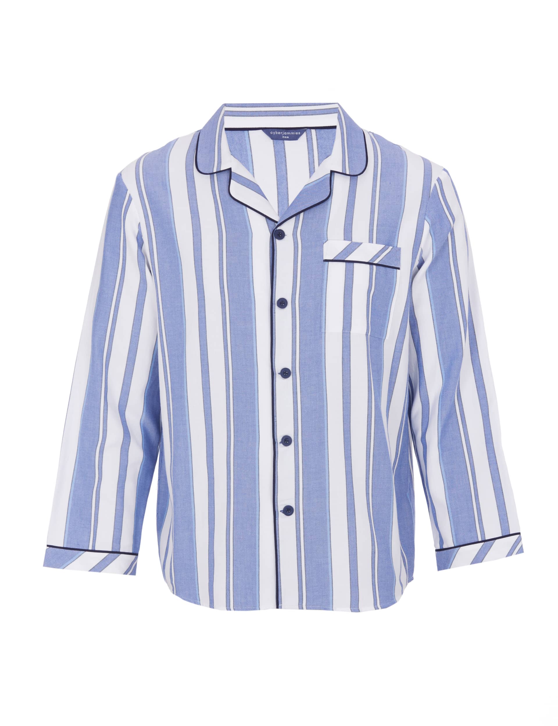 Cyberjammies Men's Pure Cotton Striped Revere Pyjama Top - Blue Mix, Blue Mix