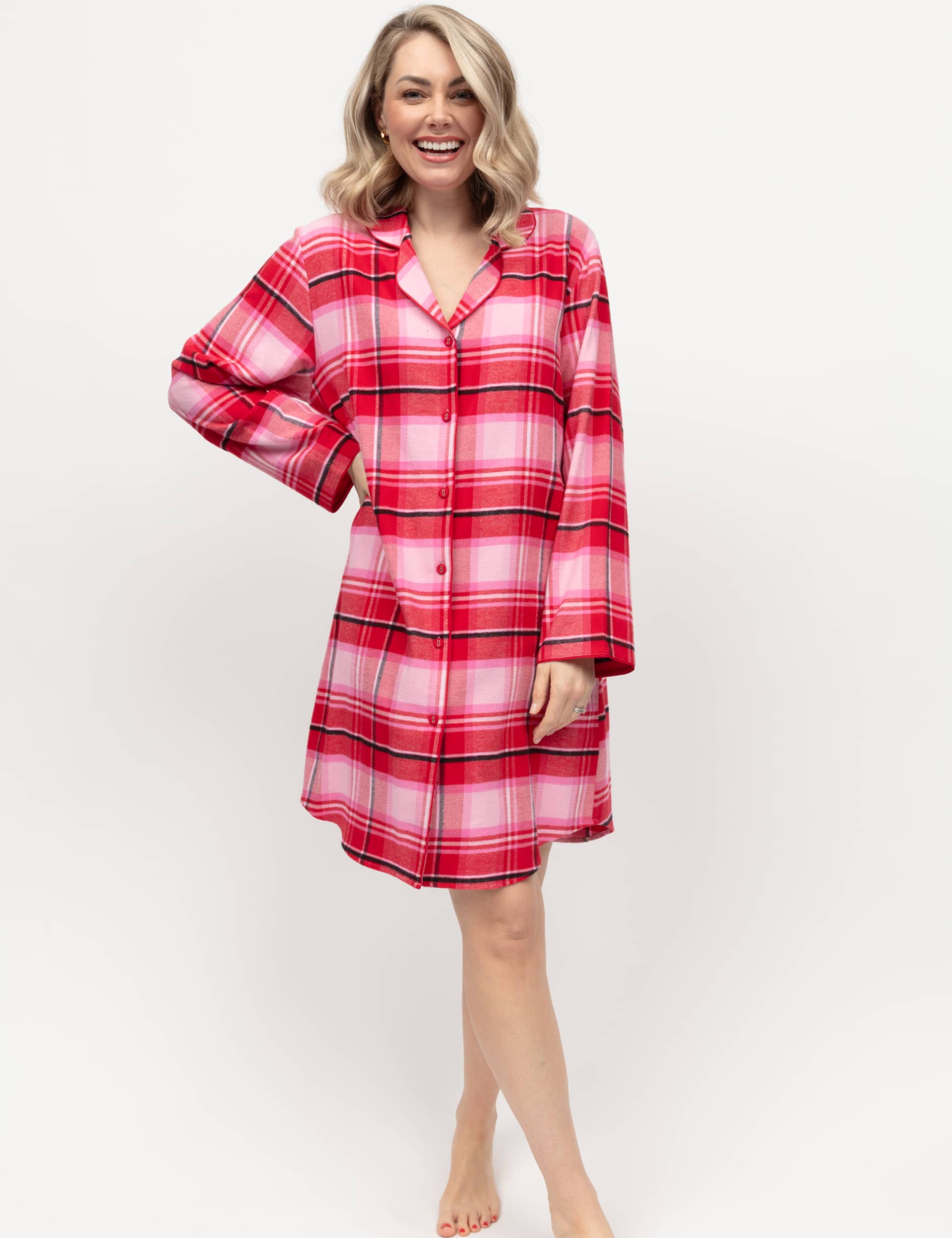 Cyberjammies Women's Pure Cotton Checked Short Nightshirt - 12 - Red Mix, Red Mix