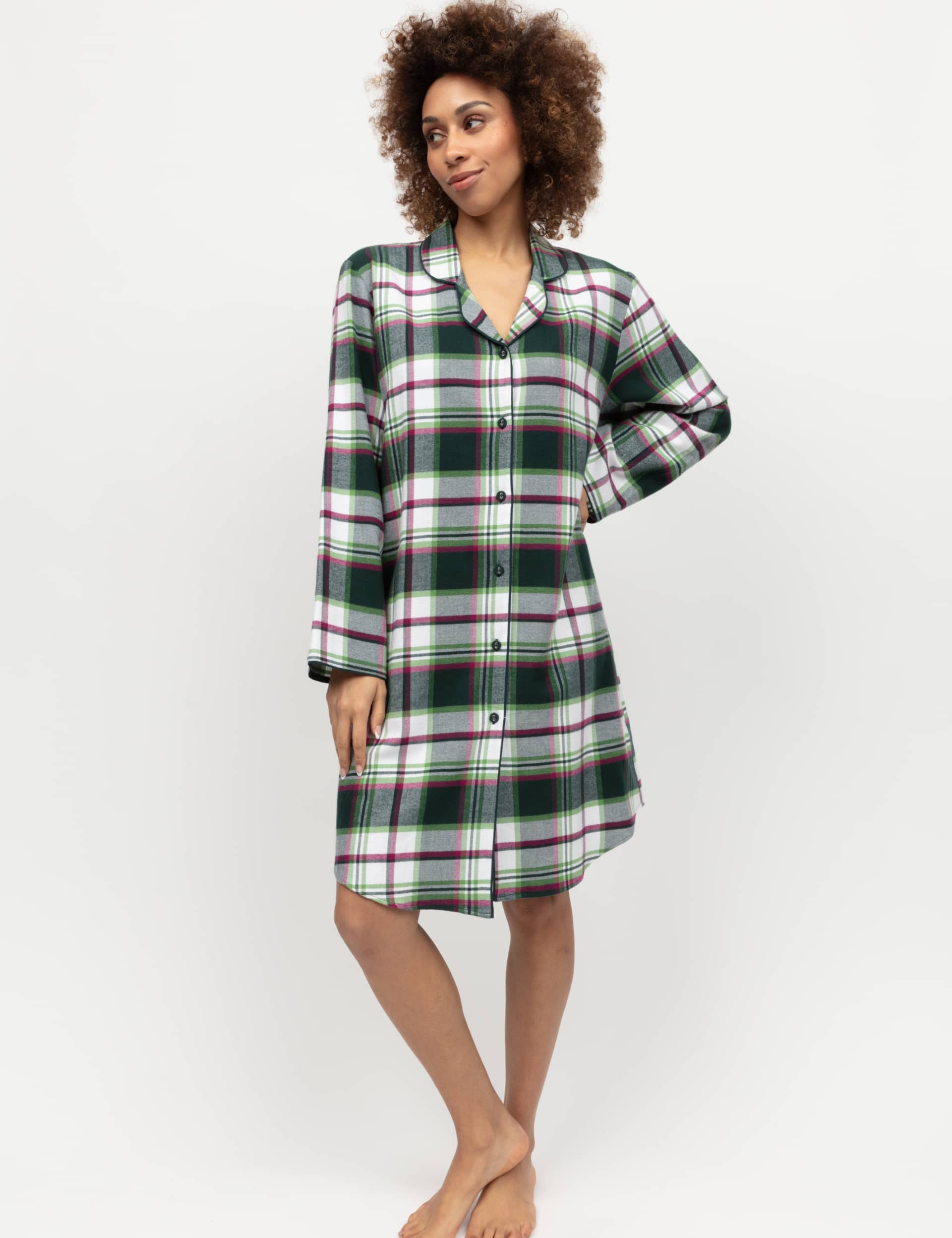 Cyberjammies Women's Pure Cotton Checked Short Nightshirt - 12 - Dark Green Mix, Dark Green Mix