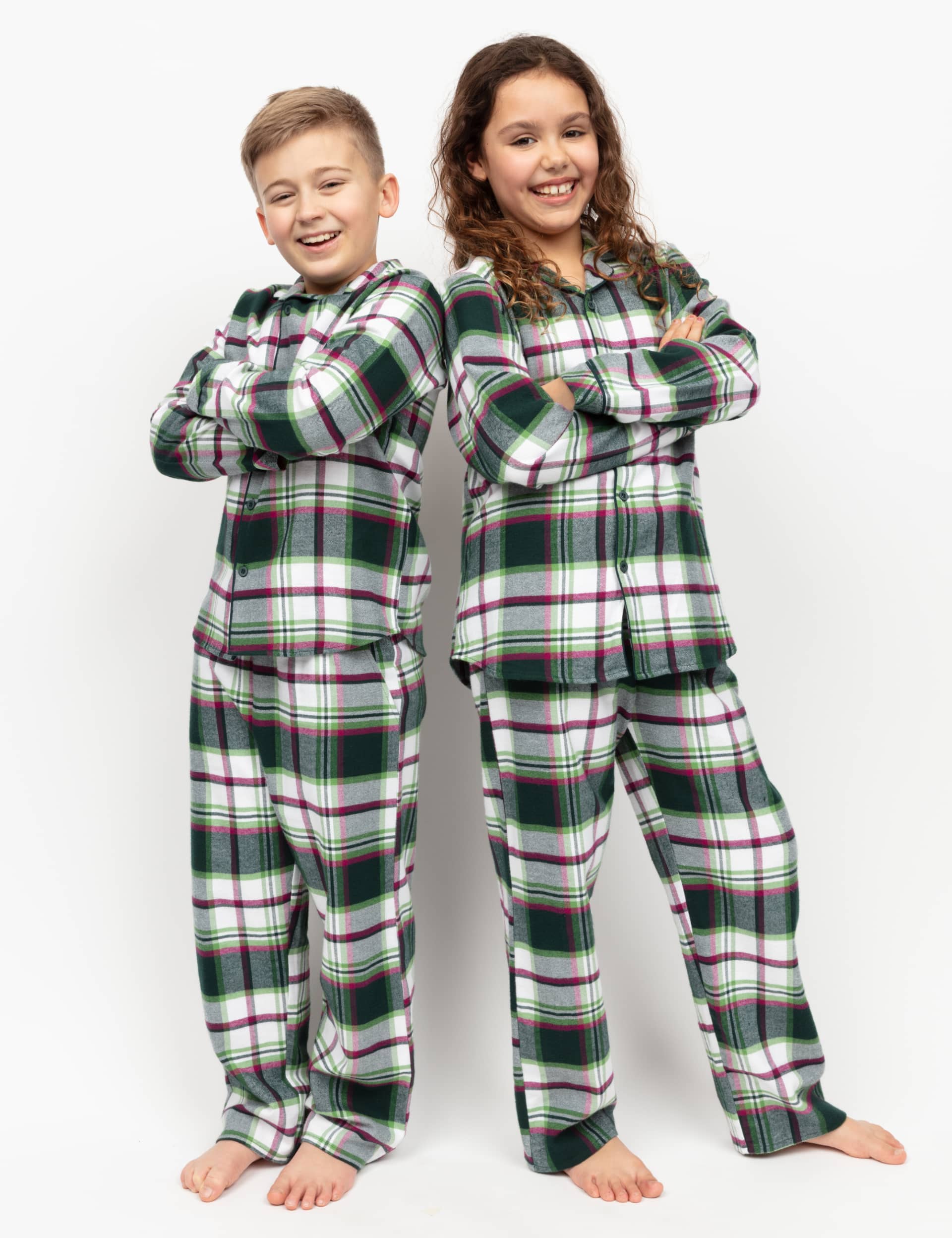 Cyberjammies Kid's Family Pure Cotton Checked Pyjamas (2-13 Yrs) - 12-13 - Green Mix, Green Mix