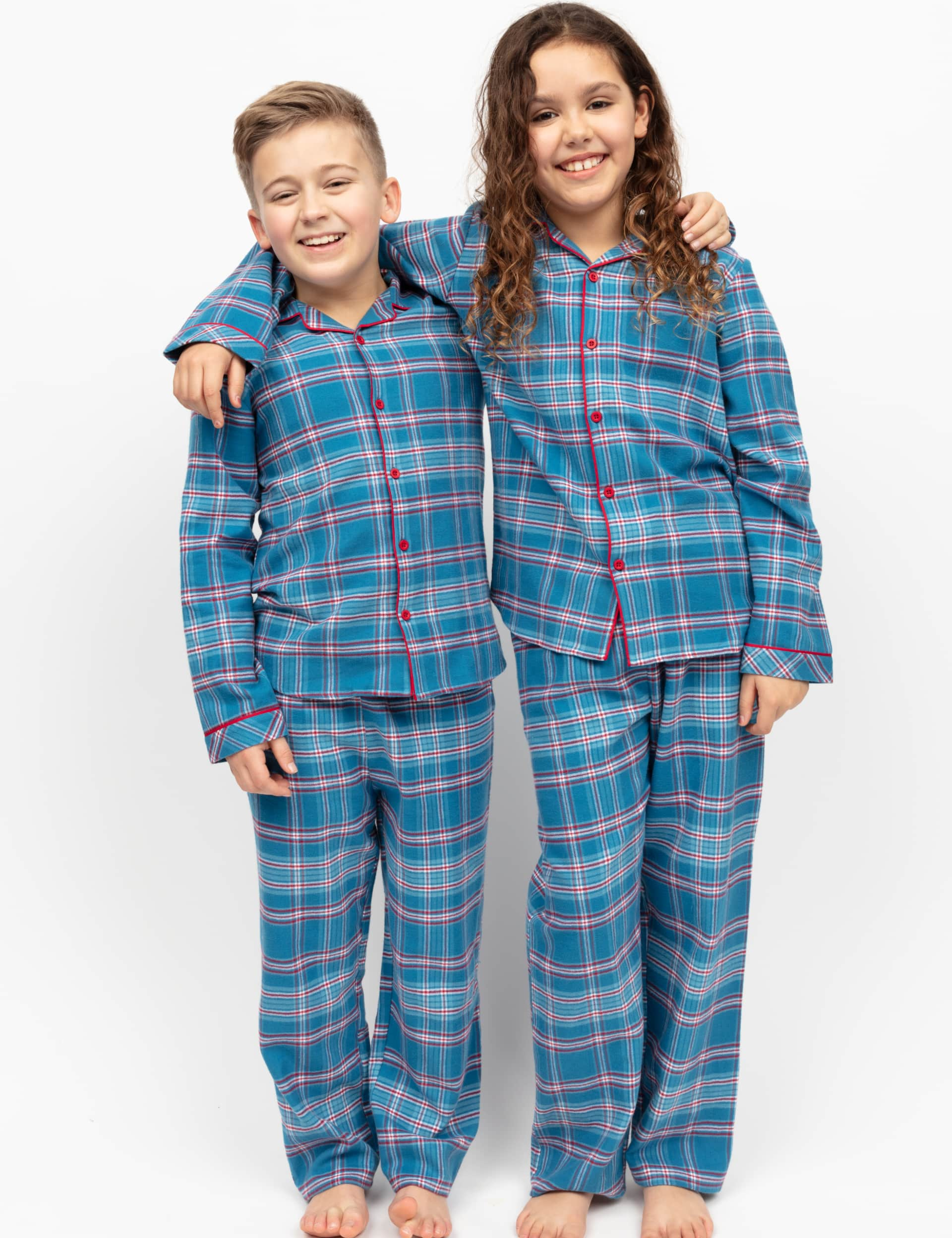 Cyberjammies Kids Family Pure Cotton Checked Pyjamas (2-13 Yrs) - 10-11 - Blue Mix, Blue Mix