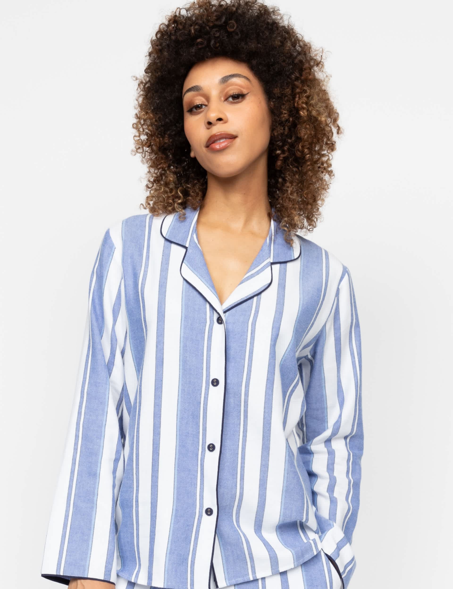 Cyberjammies Women's Pure Cotton Striped Revere Pyjama Top - 16 - Blue Mix, Blue Mix