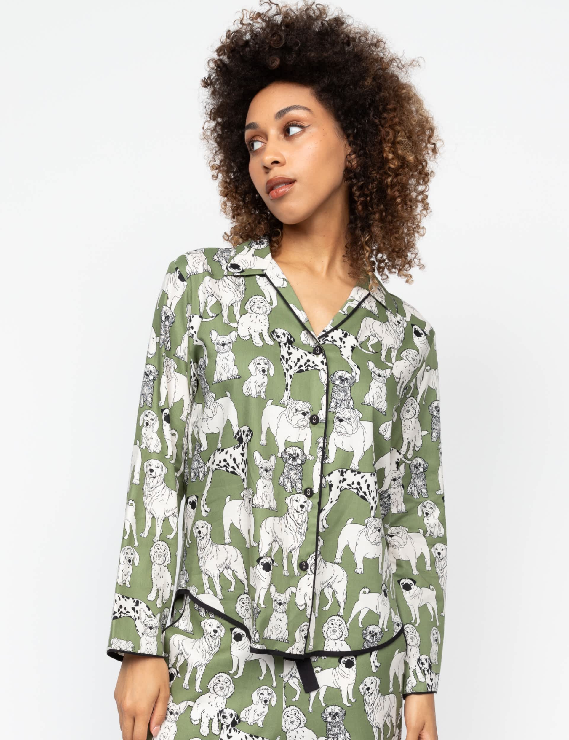 Cyberjammies Women's Cotton Modal Dog Print Pyjama Top - 12 - Green Mix, Green Mix