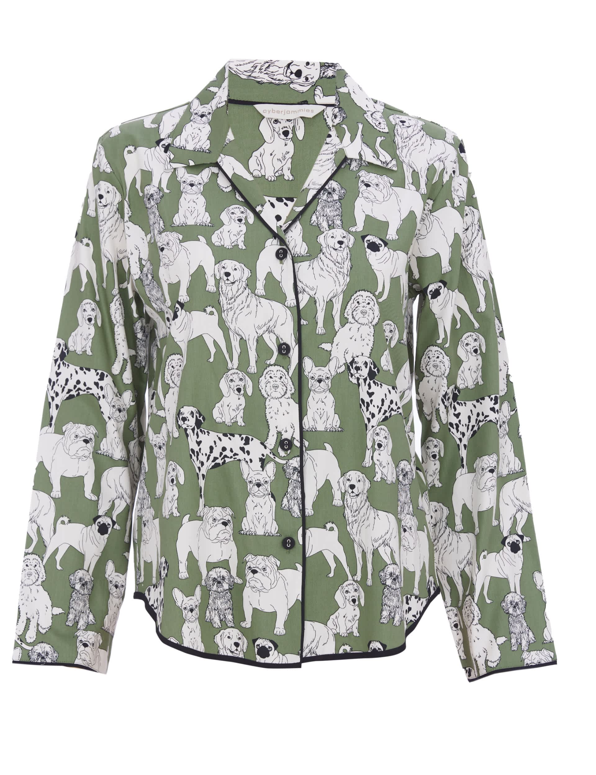 Cyberjammies Women's Cotton Modal Dog Print Pyjama Top - 12 - Green Mix, Green Mix