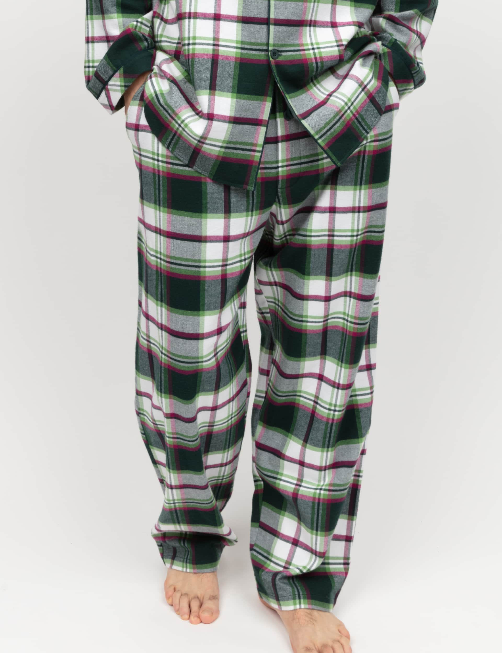 Cyberjammies Men's Family Pure Cotton Checked Pyjama Bottoms - Green Mix, Green Mix