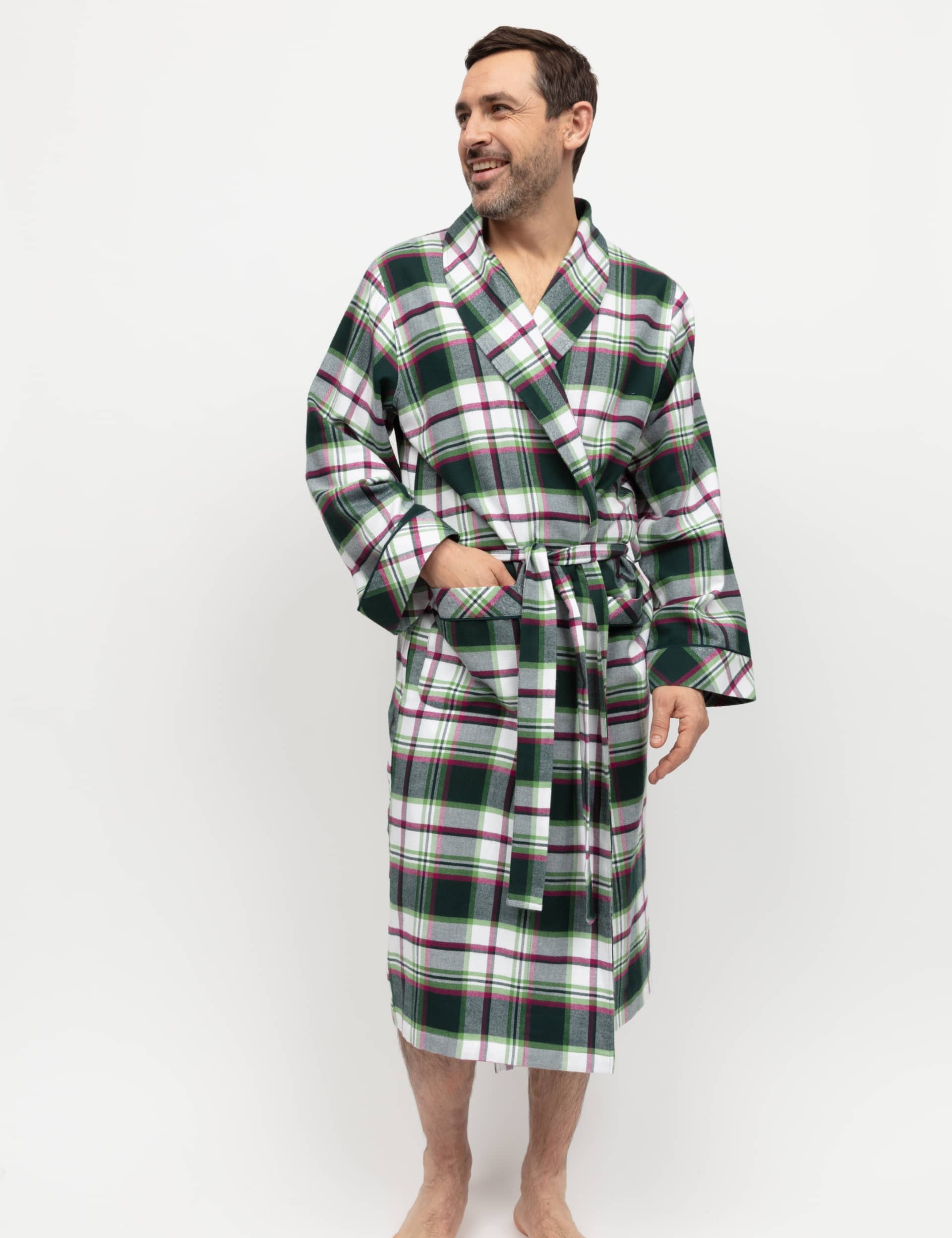 Cyberjammies Men's Pure Cotton Checked Dressing Gown - M - Green Mix, Green Mix