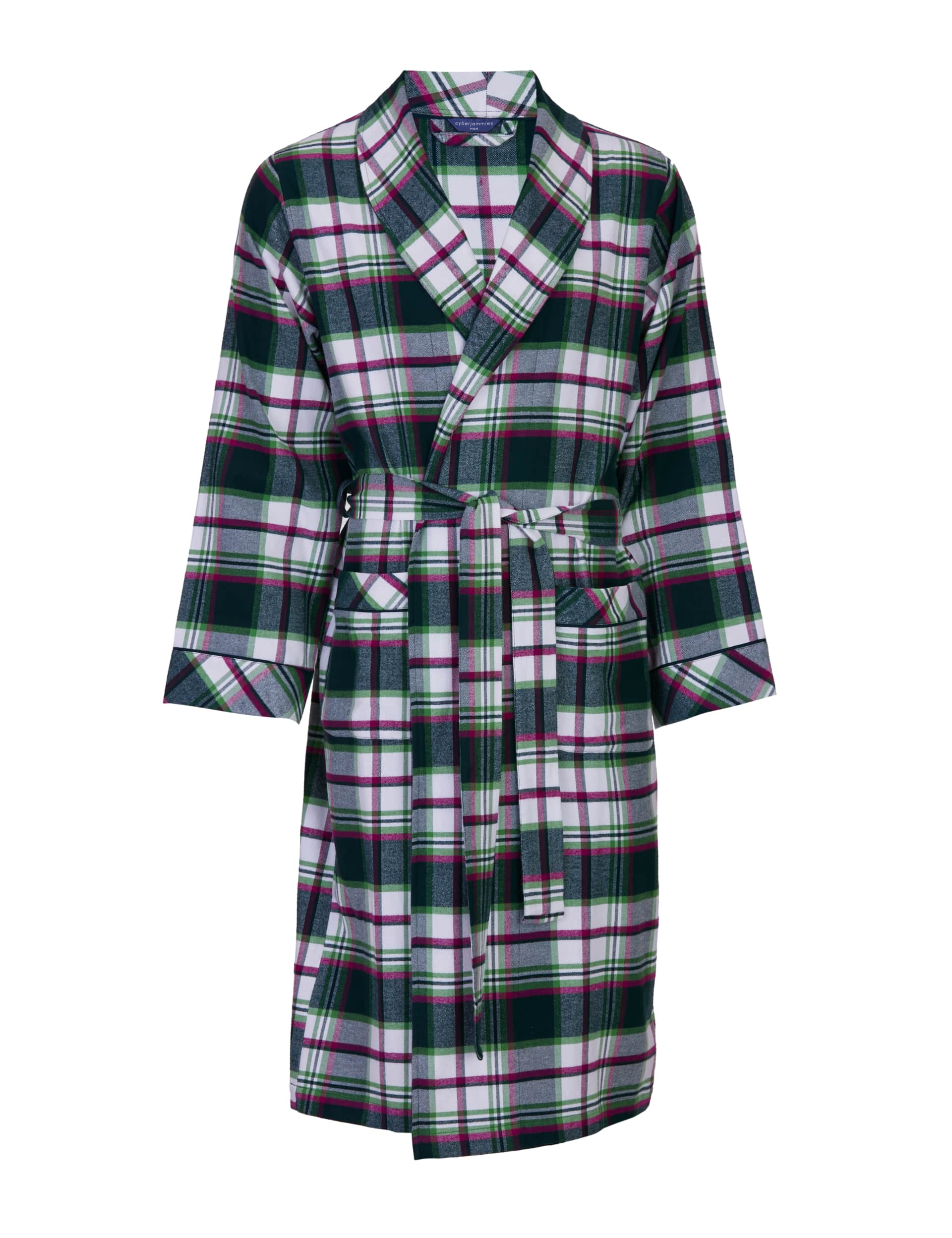 Cyberjammies Men's Pure Cotton Checked Dressing Gown - Green Mix, Green Mix