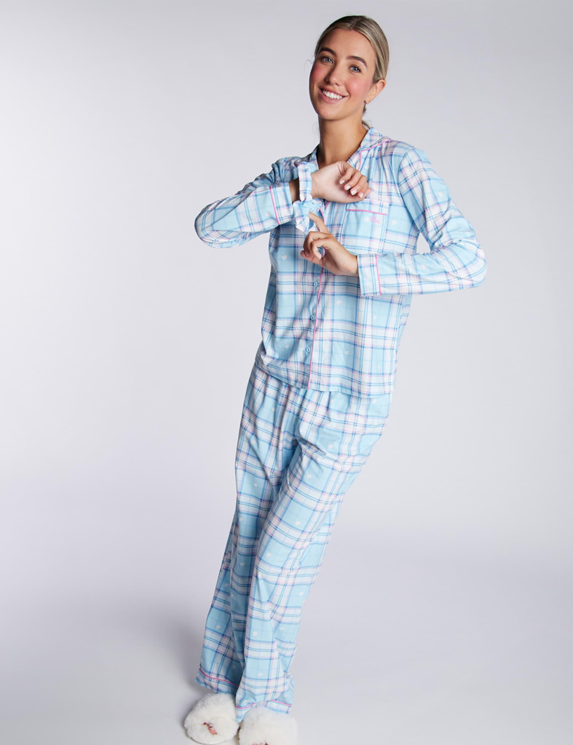 Boux Avenue Women's Fleece Checked Pyjamas In A Bag - 12 - Blue Mix, Blue Mix