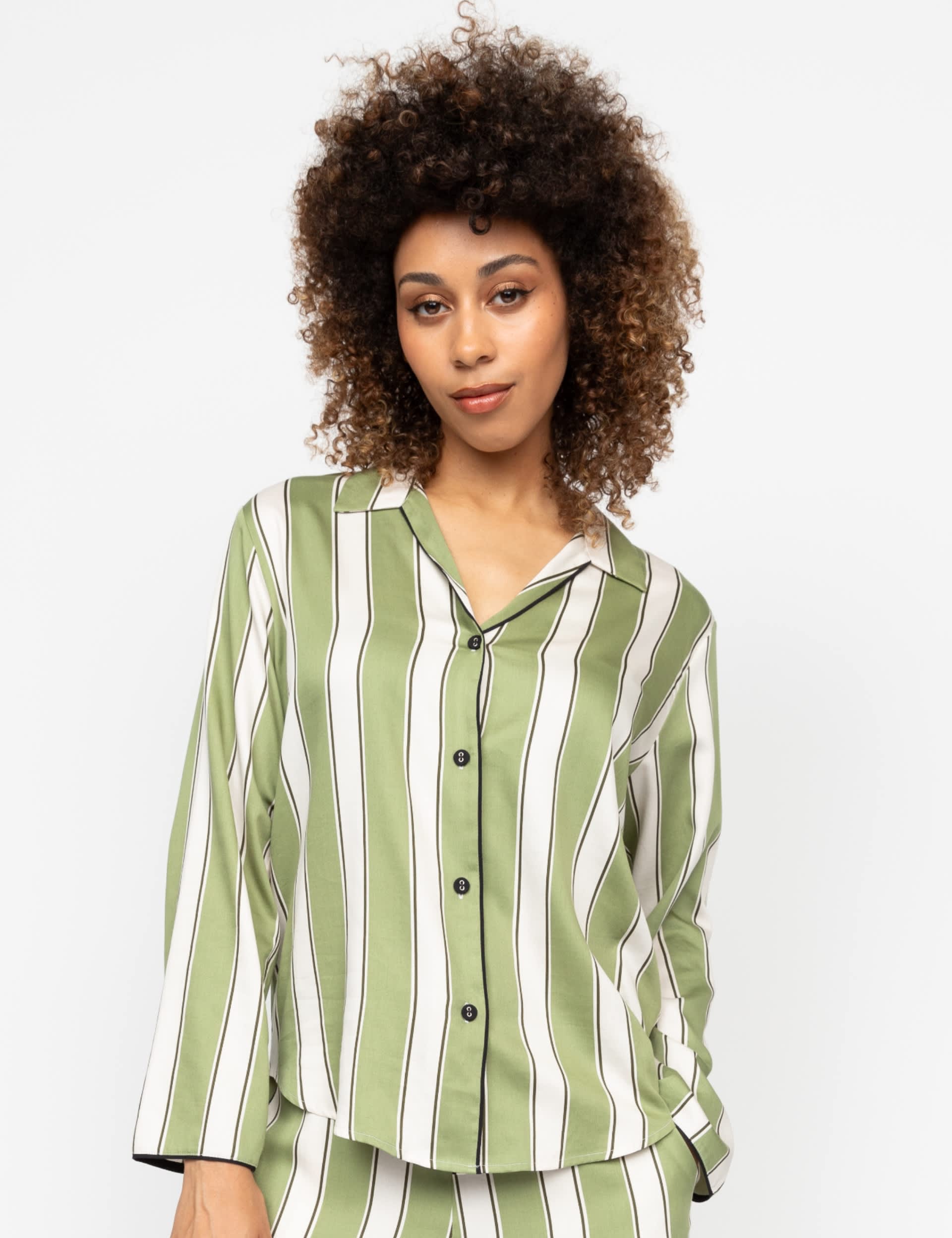 Cyberjammies Women's Cotton Modal Striped Pyjama Top - 16 - Green Mix, Green Mix