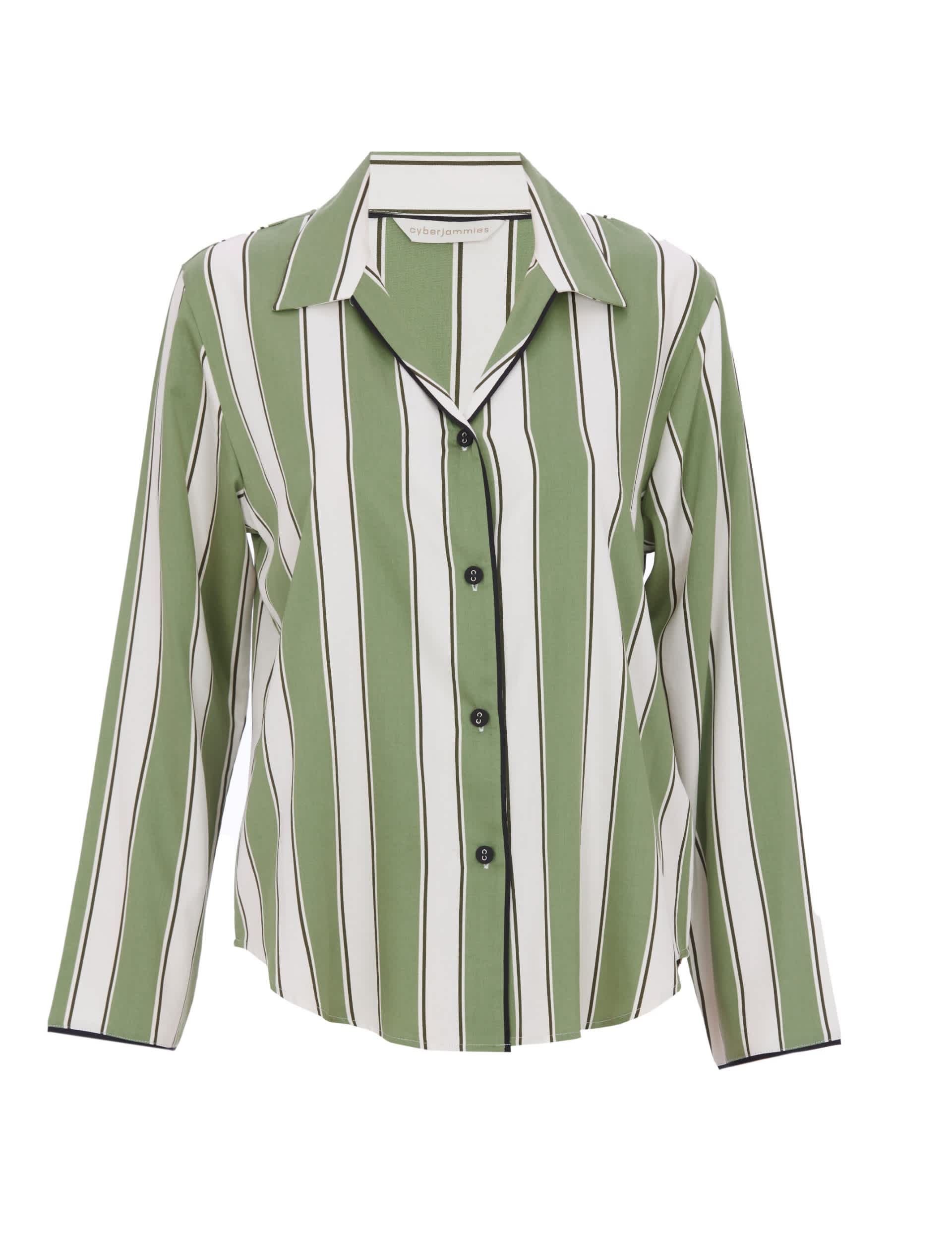 Cyberjammies Women's Cotton Modal Striped Pyjama Top - 10 - Green Mix, Green Mix