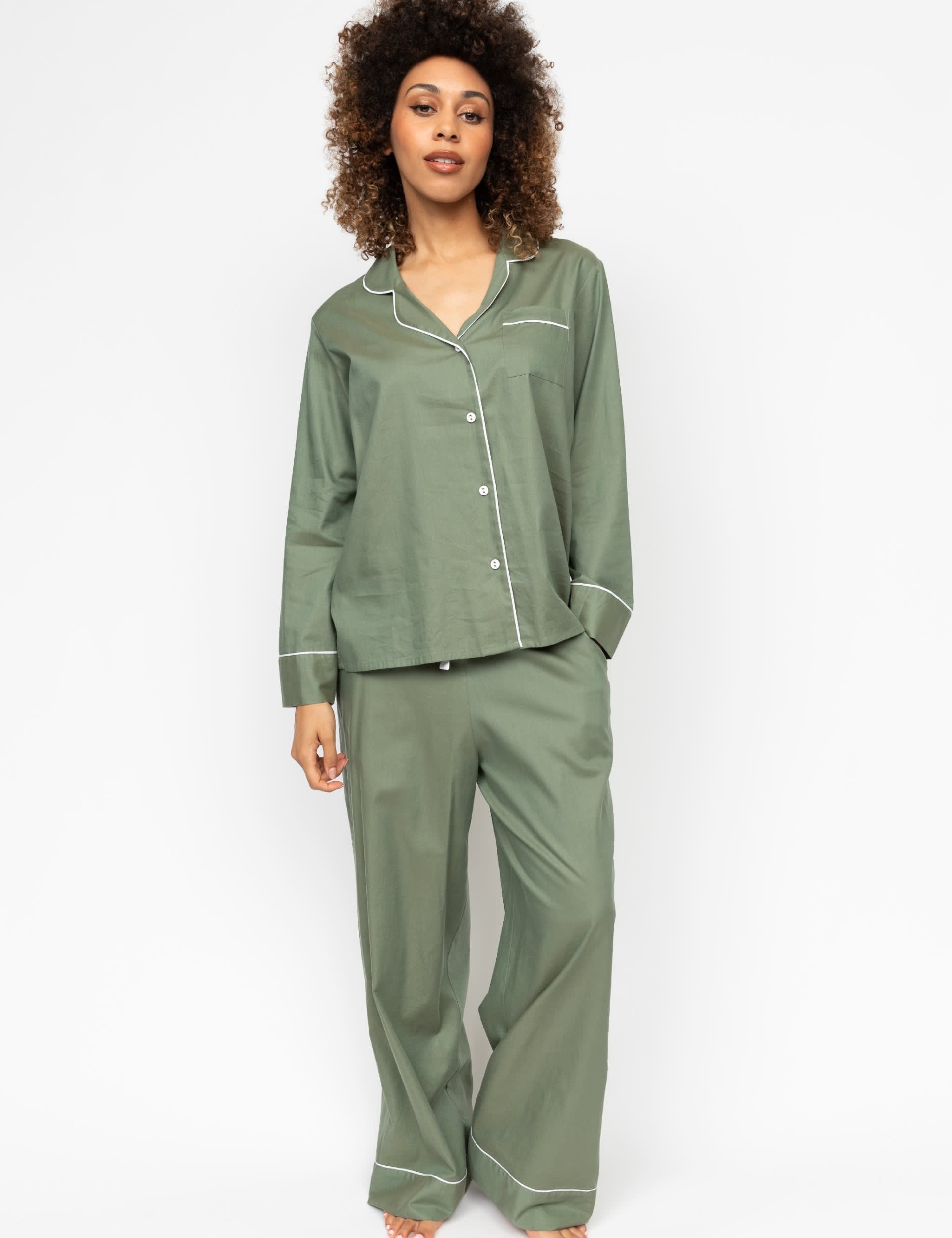 Cyberjammies Women's Cotton Modal Revere Pyjama Set - 14 - Green, Green