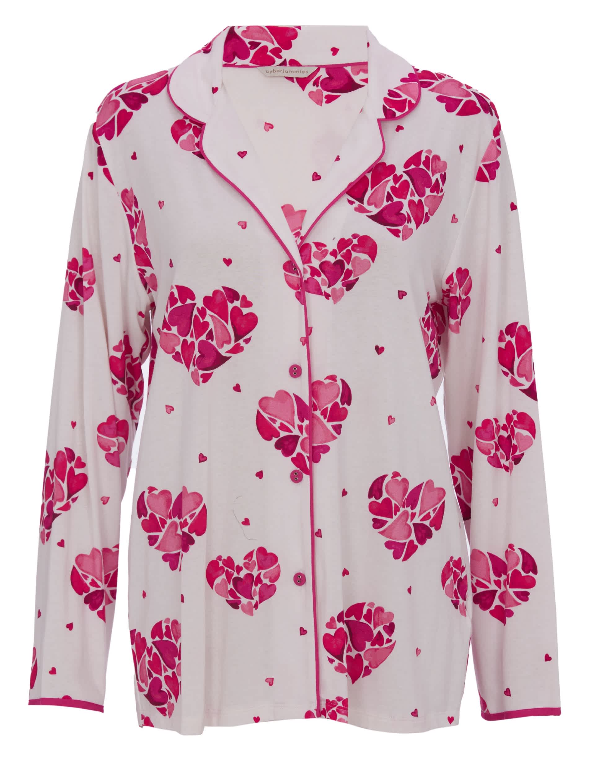 Cyberjammies Women's Jersey Valentines Heart Print Revere Pyjama Top - 10 - White Mix, White Mix