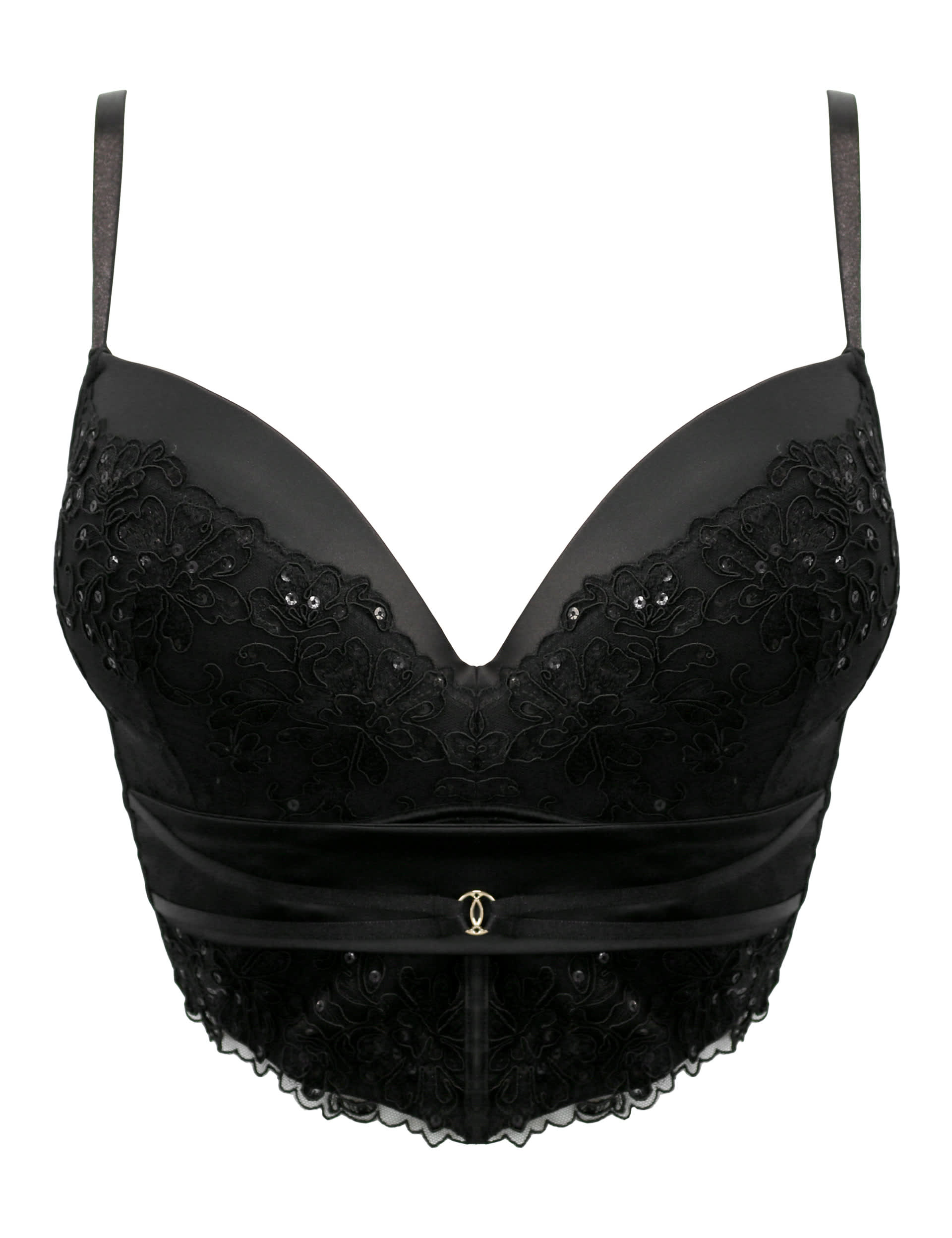 Pour Moi Women's Intense Sequin Push-Up Longline Bra (B-F) - 38C - Black Mix, Black Mix