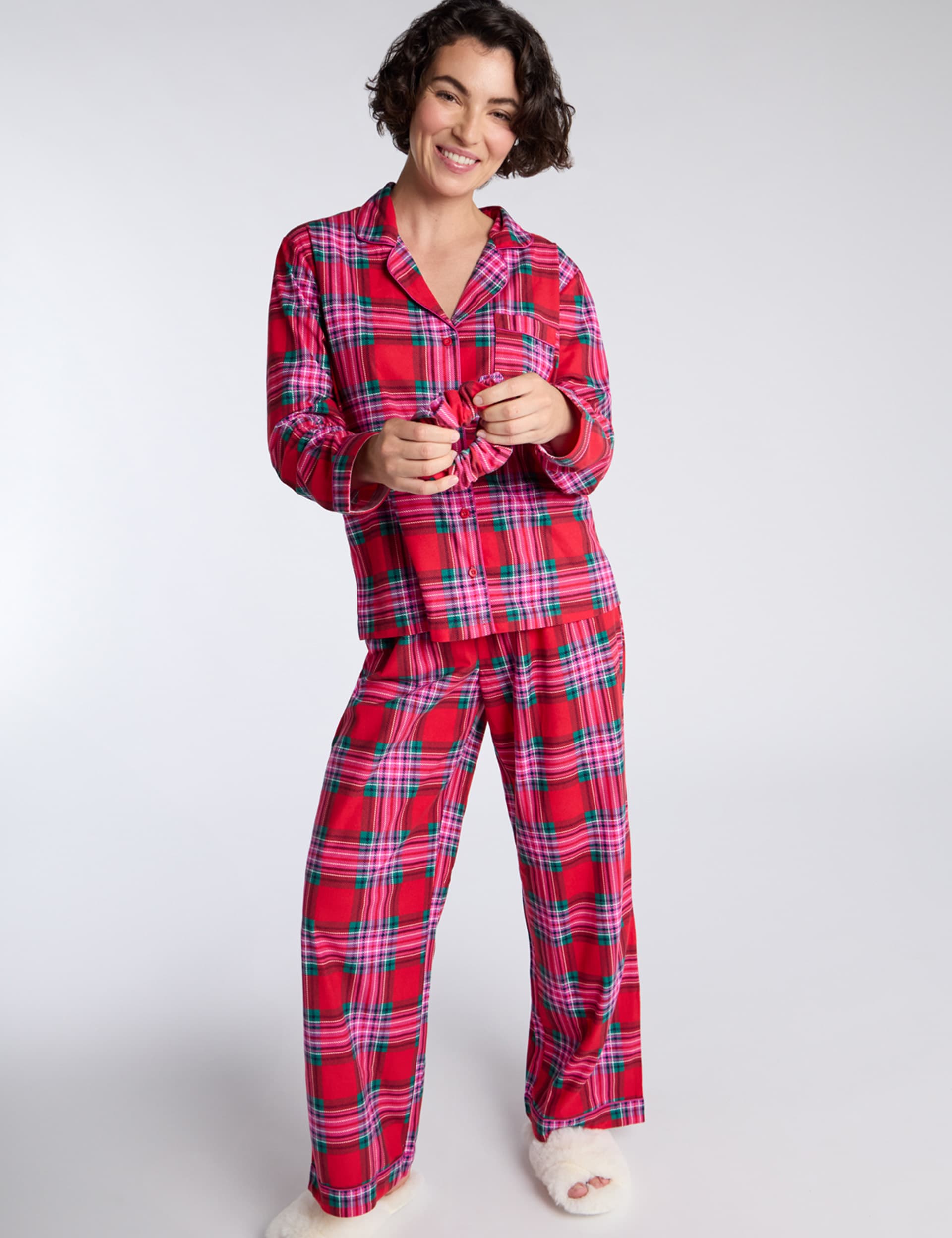 Boux Avenue Women's Fleece Checked Pyjamas - 12 - Red Mix, Red Mix