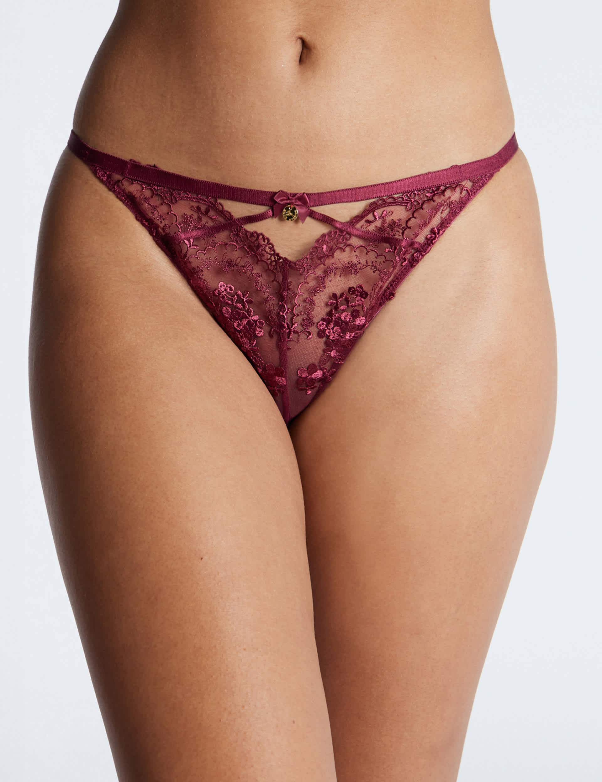 Boux Avenue Women's Eliza Lace Tanga Thong - 14 - Dark Red, Dark Red