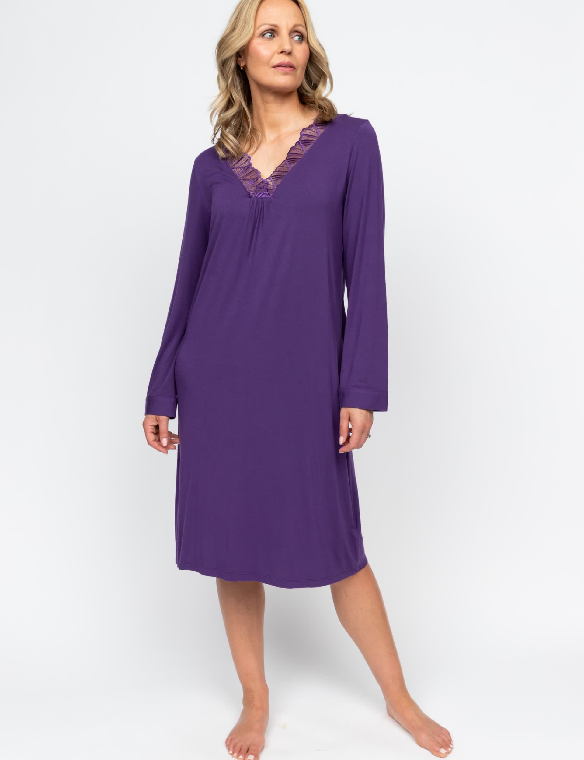 Cyberjammies Women's Jersey Lace Trim Nightdress - 14 - Purple, Purple