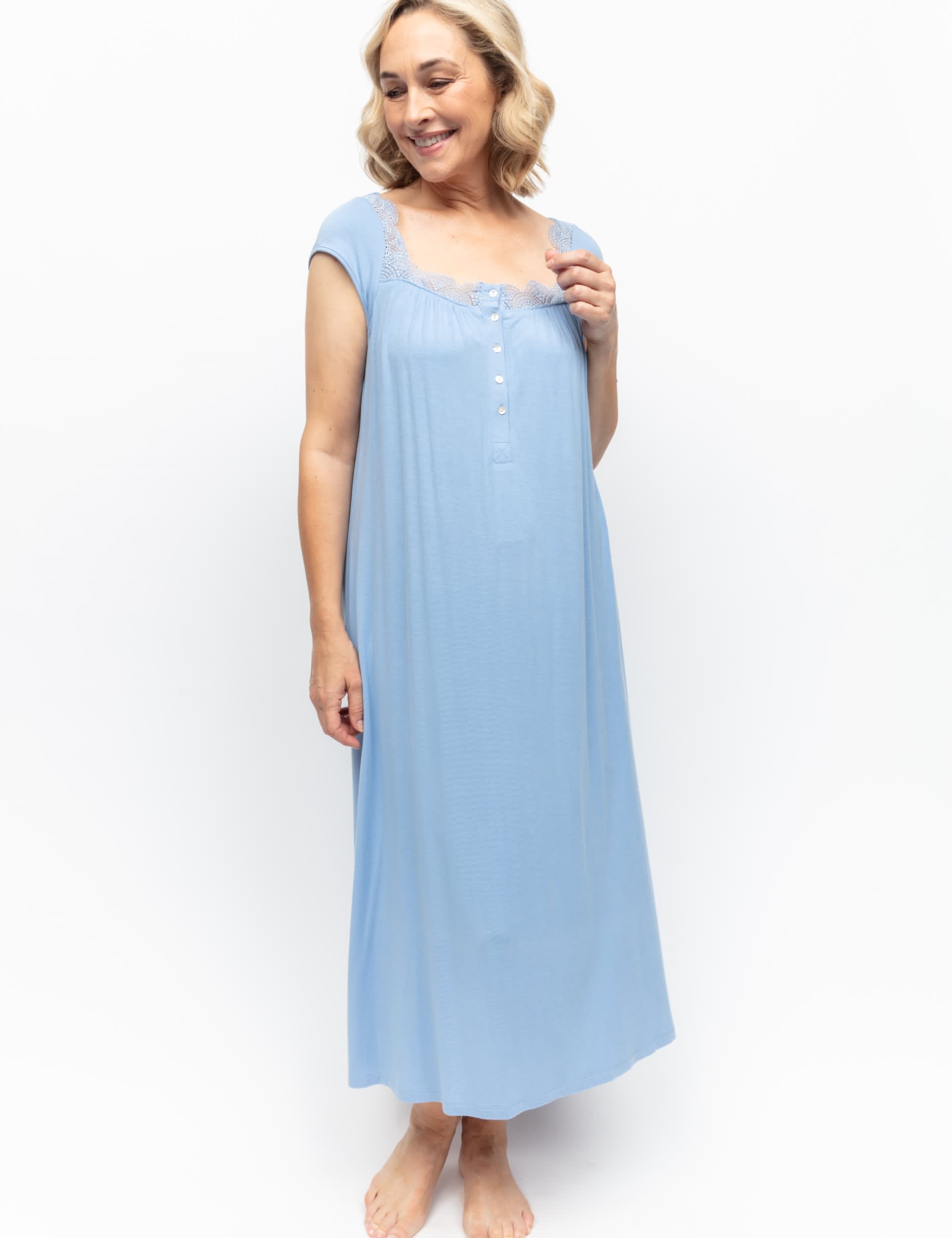 Cyberjammies Women's Jersey Modal Lace Nightdress - 8 - Light Blue, Light Blue