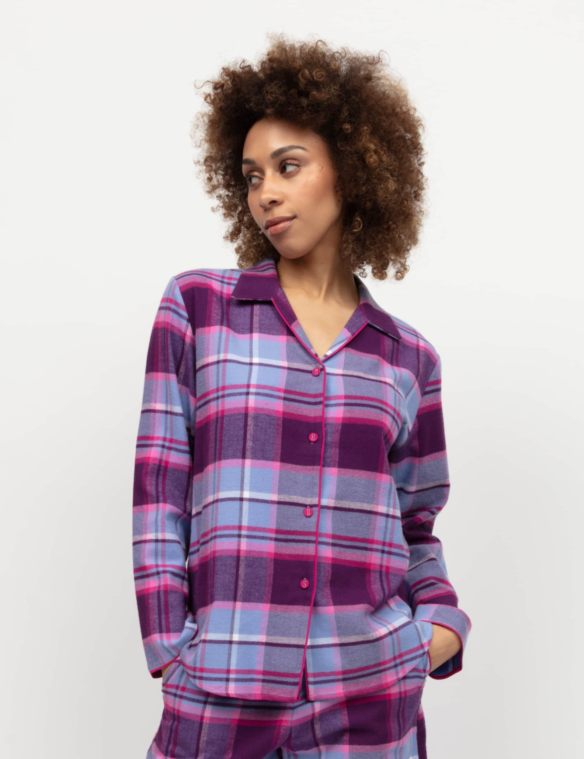 Cyberjammies Women's Pure Cotton Checked Pyjama Top - 6 - Dark Purple, Dark Purple