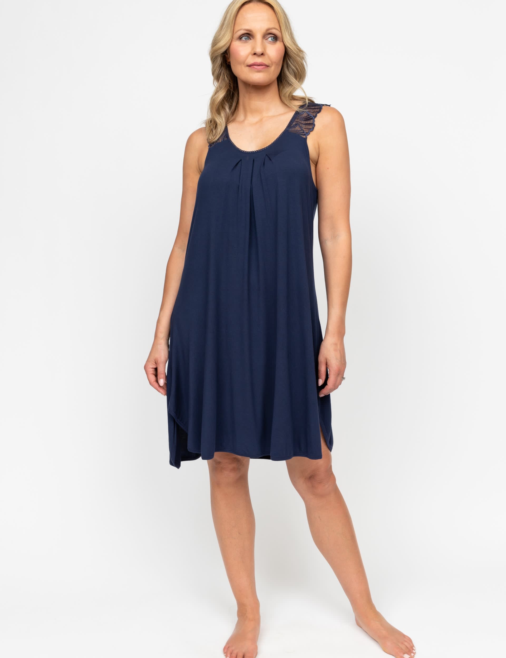 Cyberjammies Women's Jersey Lace Trim Strappy Nightdress - 14 - Navy, Navy