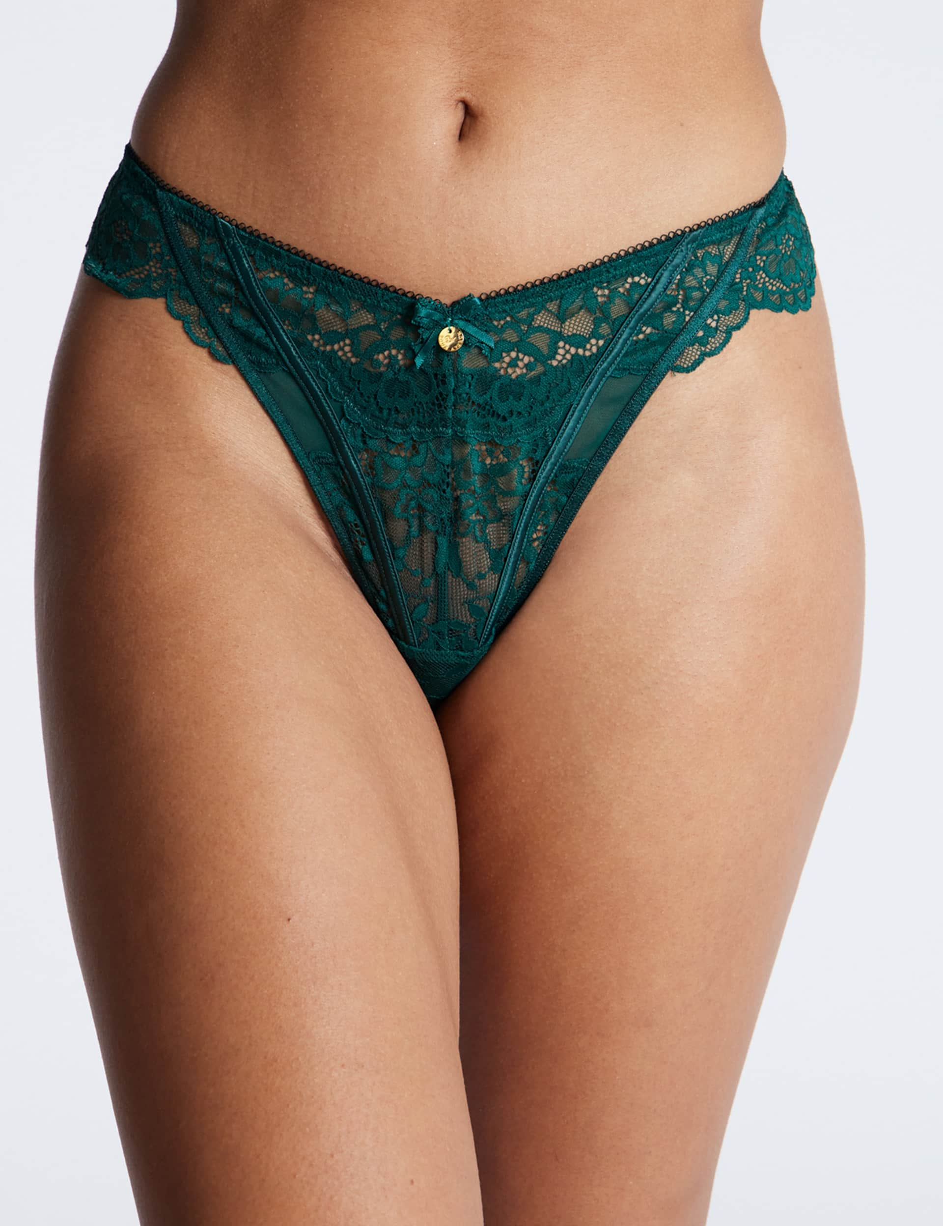 Boux Avenue Women's Winona Lace Thong - 10 - Dark Green, Dark Green