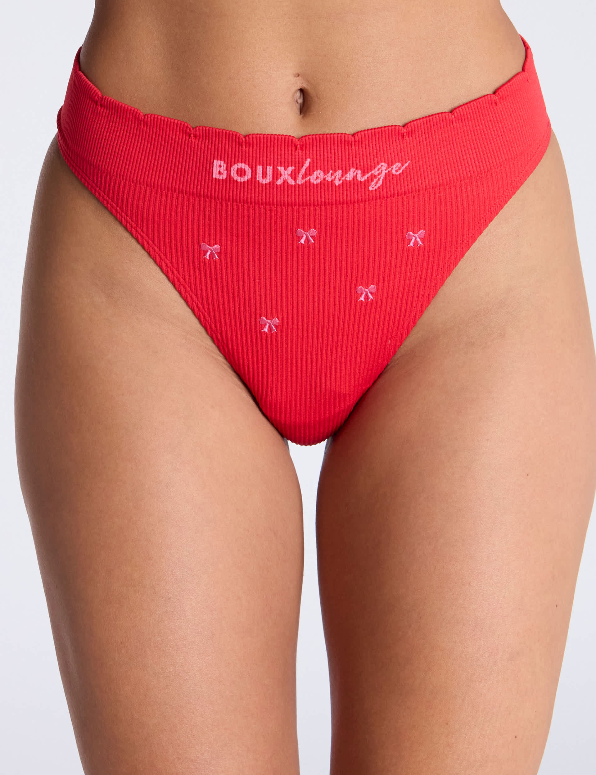 Boux Avenue Women's Bow Embroidered High Rise Thong, Red