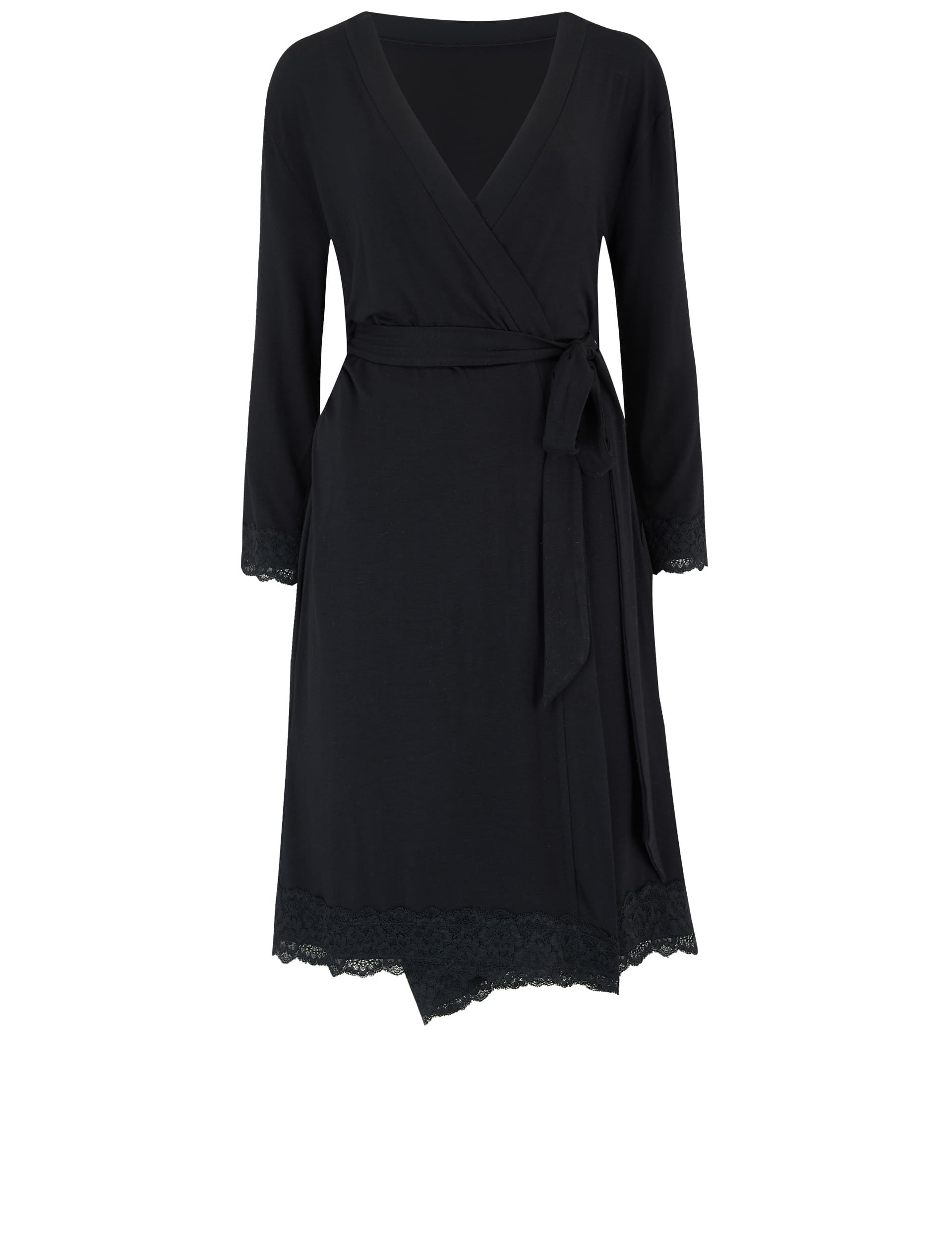 Pour Moi Women's Sofa Loves Lace Jersey Wrap Dressing Gown - 14 - Black, Black