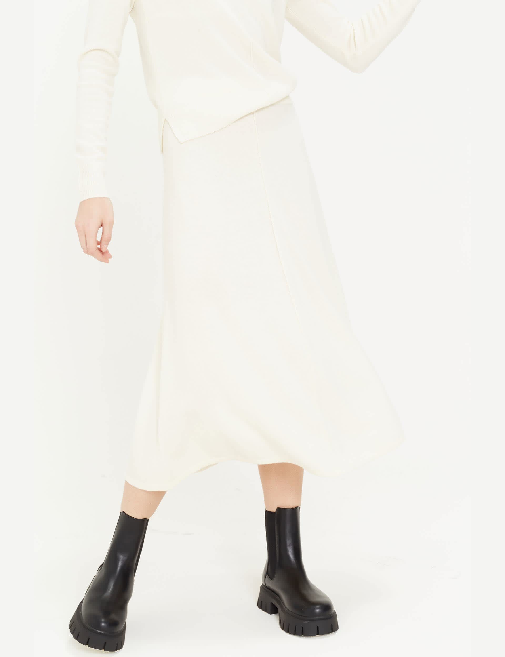 Chinti & Parker Women's Midi A-Line Skirt with Cashmere - Cream, Cream,Blueberry,Biscuit,Black,Moss