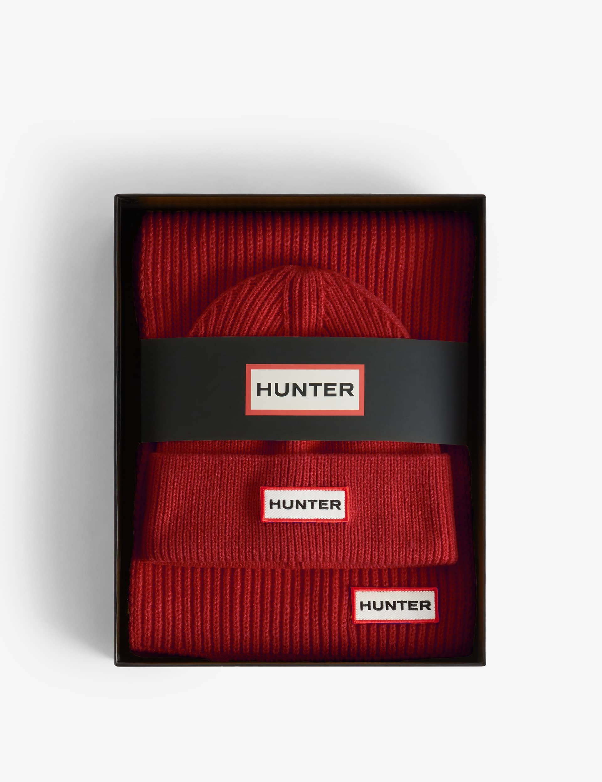 Hunter Women's Jura Beanie Hat & Scarf Gift Set - Red, Red,Black