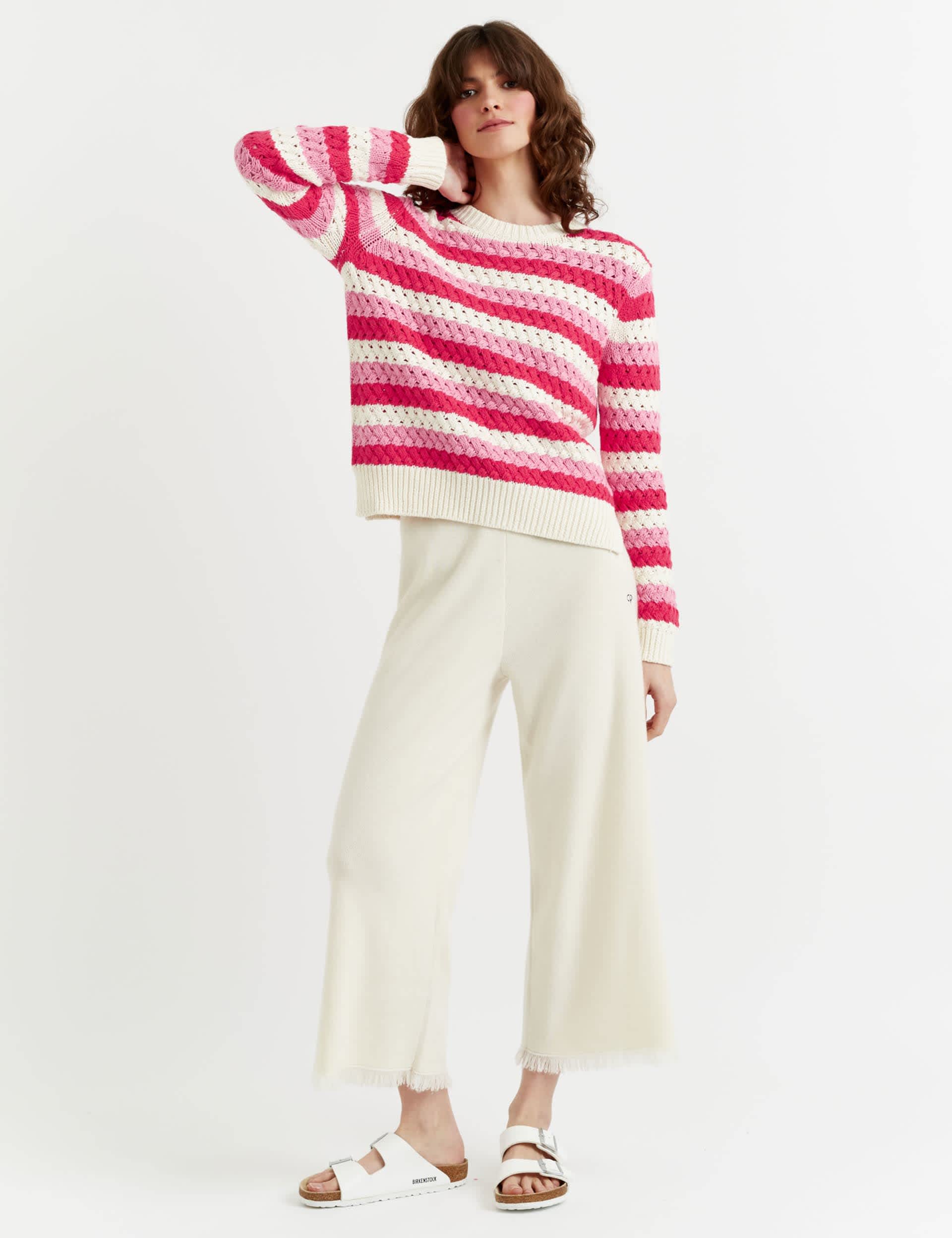 Chinti & Parker Women's Pure Cotton Textured Striped Jumper - XL - Pink Mix, Pink Mix