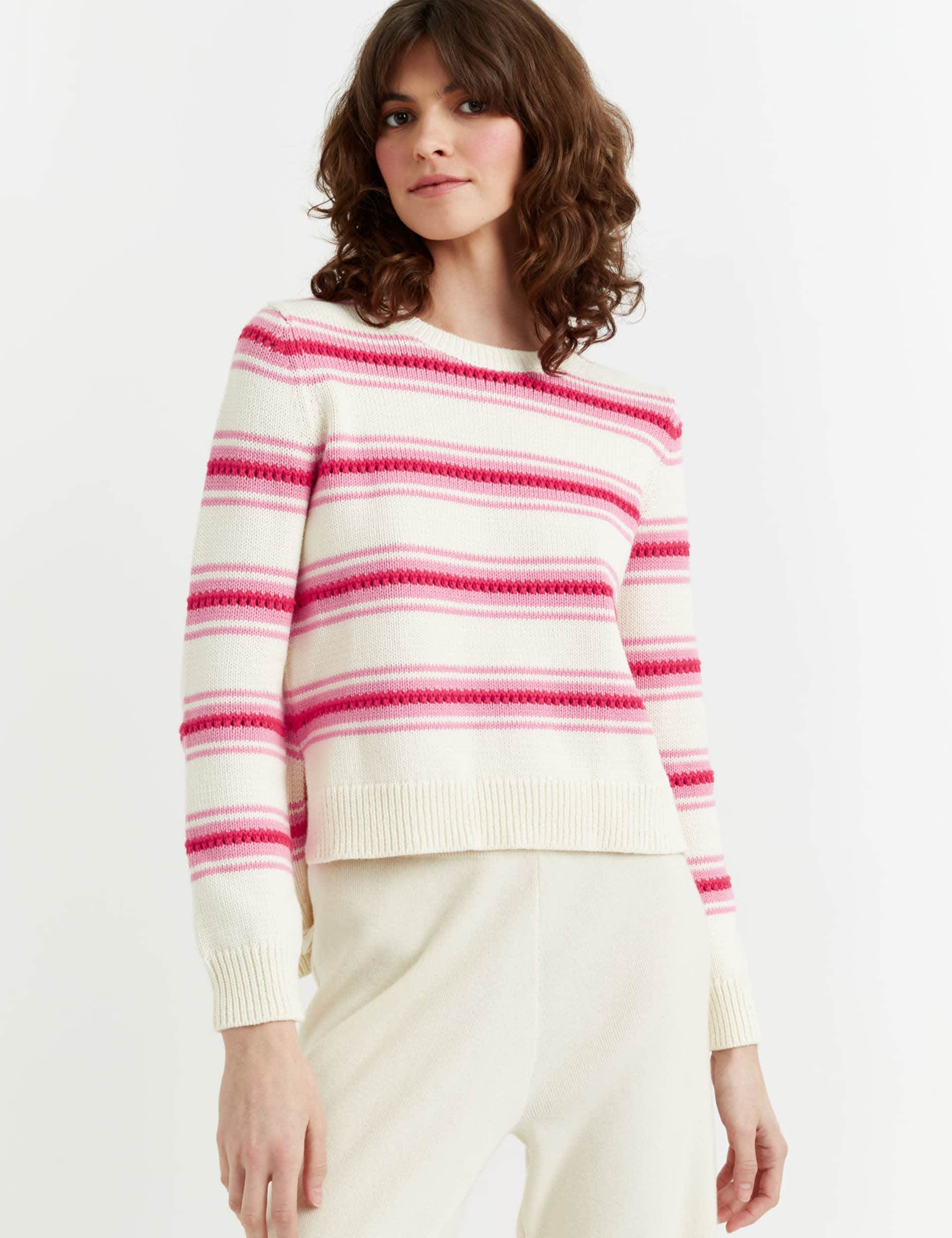 Chinti & Parker Women's Pure Cotton Striped Stepped Hem Jumper - L - Pink Mix, Pink Mix,Blue Mix,Gre