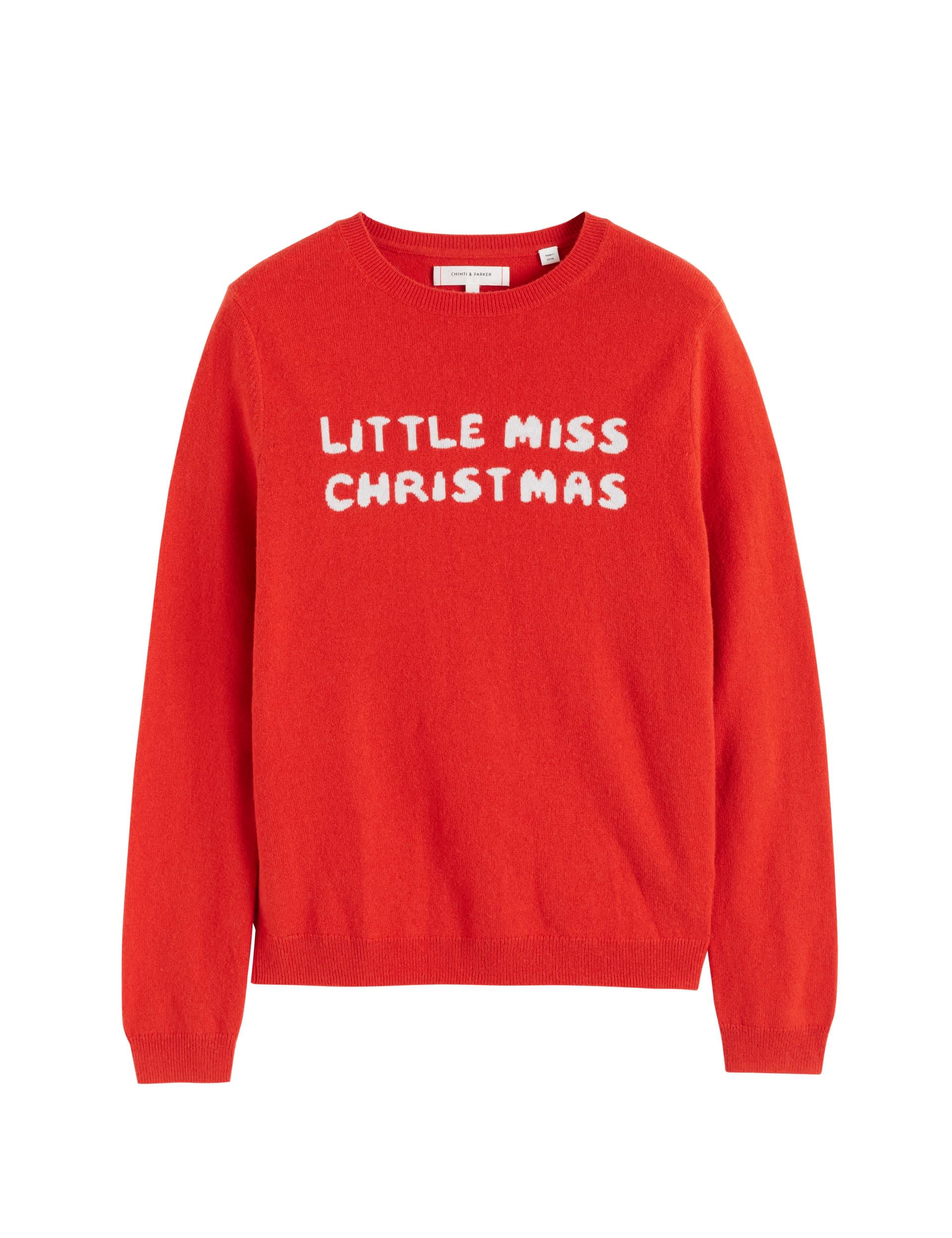 Chinti & Parker X Mr Men & Little Miss Women's Wool Rich Slogan Jumper with Cashmere - Deep Red, Dee