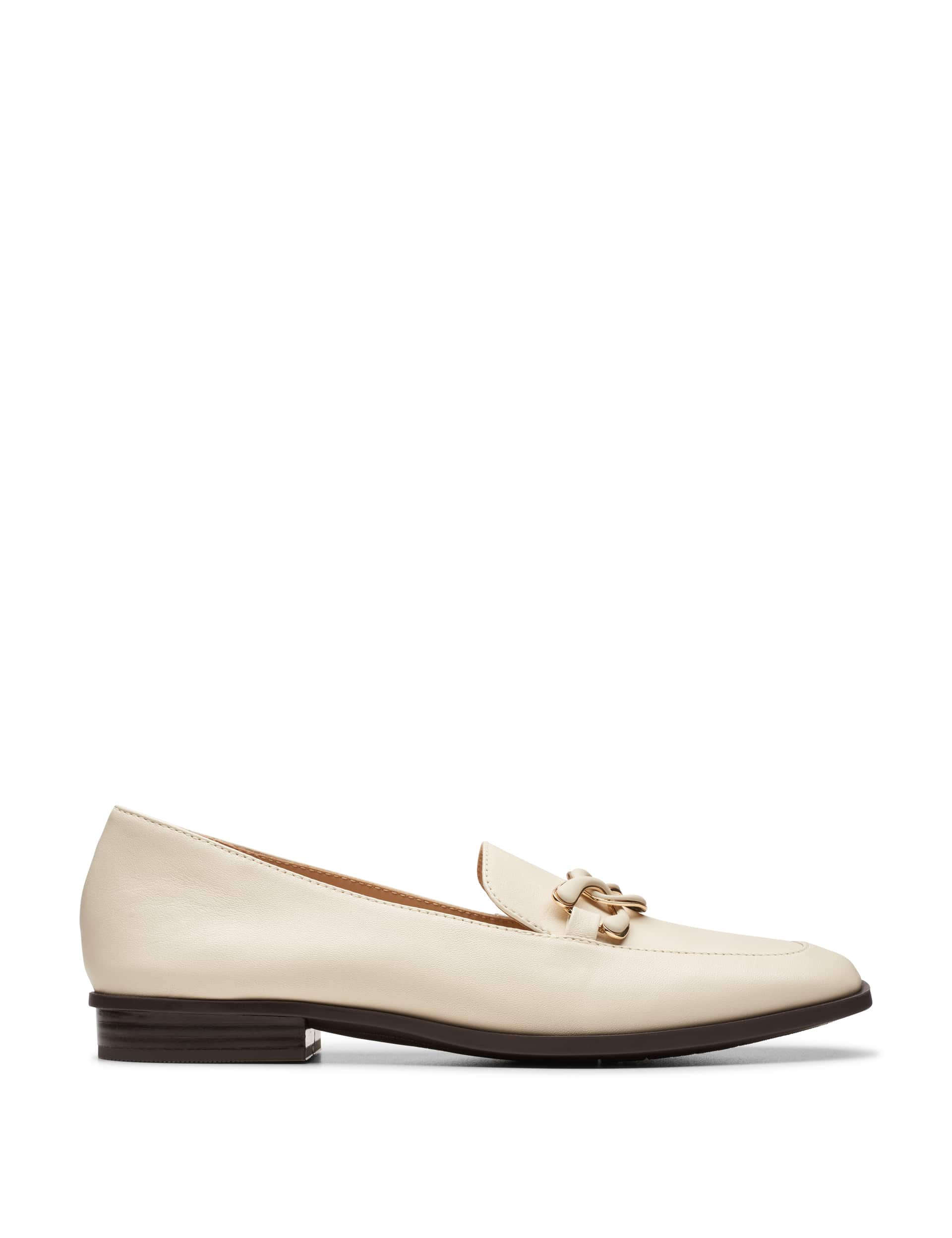 Clarks Women's Wide Fit Leather Chain Detail Flat Loafers - 5 - Ivory, Ivory