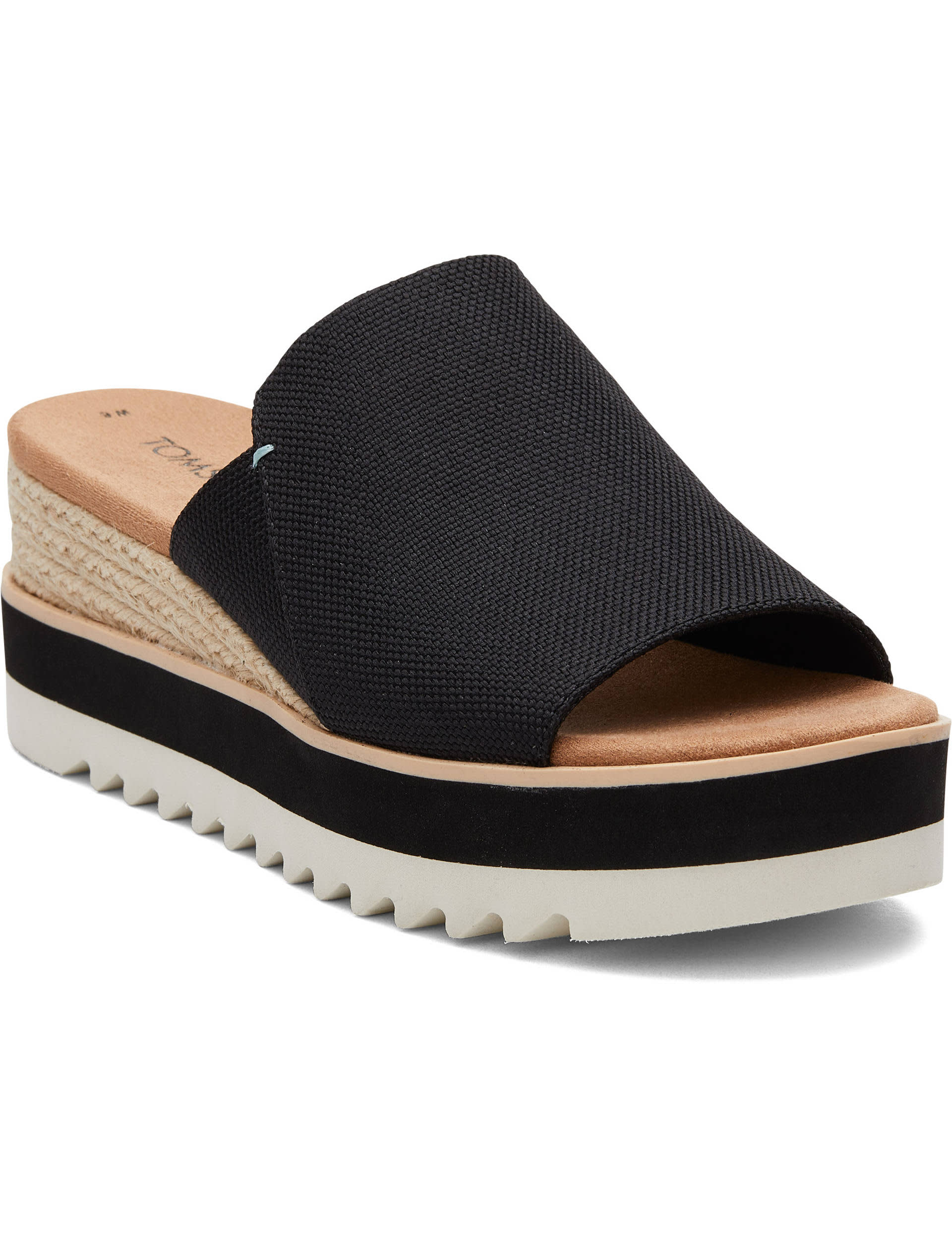 Toms Women's Canvas Wedge Mules - 5 - Black, Black,Natural