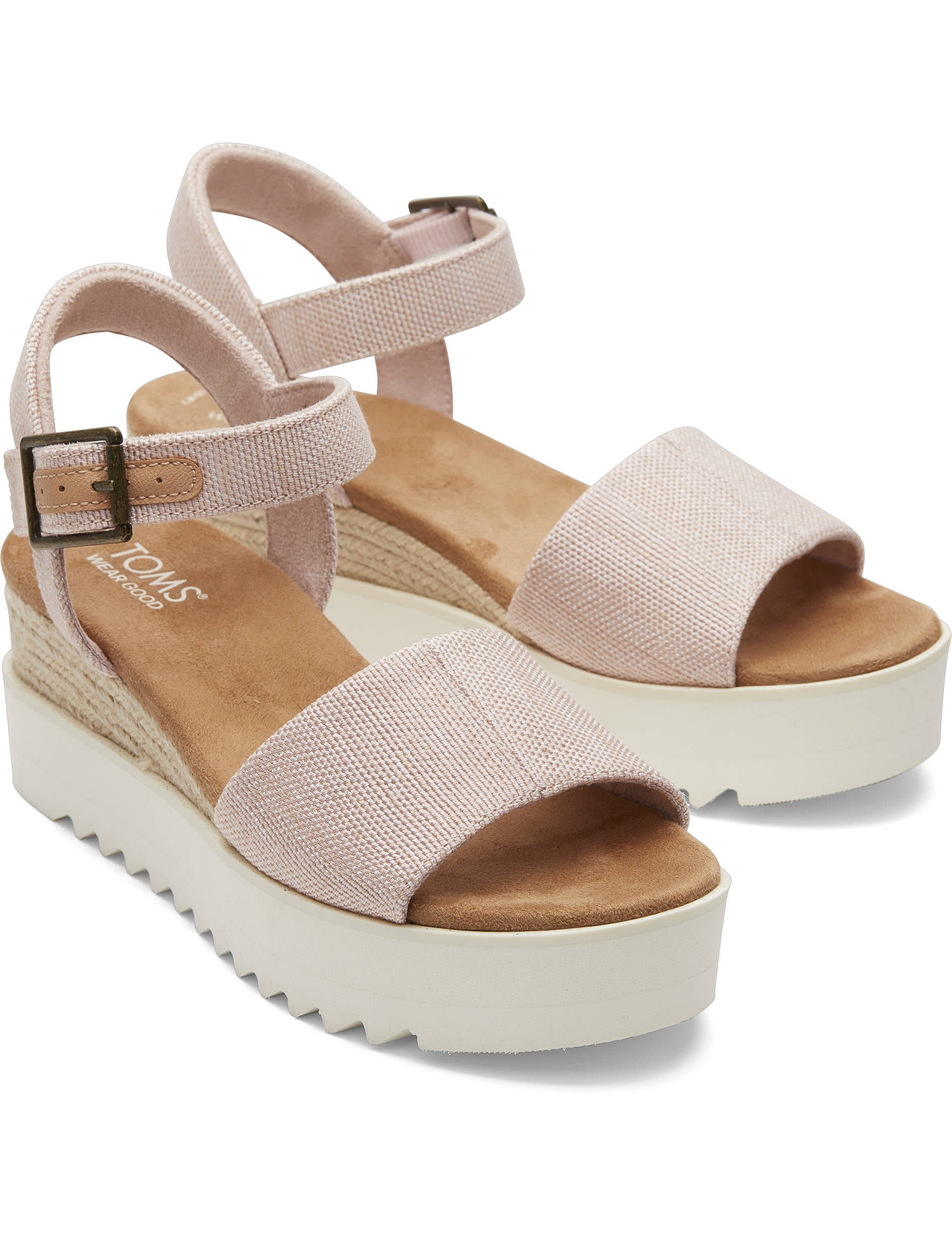 Toms Women's Canvas Buckle Ankle Strap Wedge Espadrilles - 9 - Pink, Light Blue,Pink