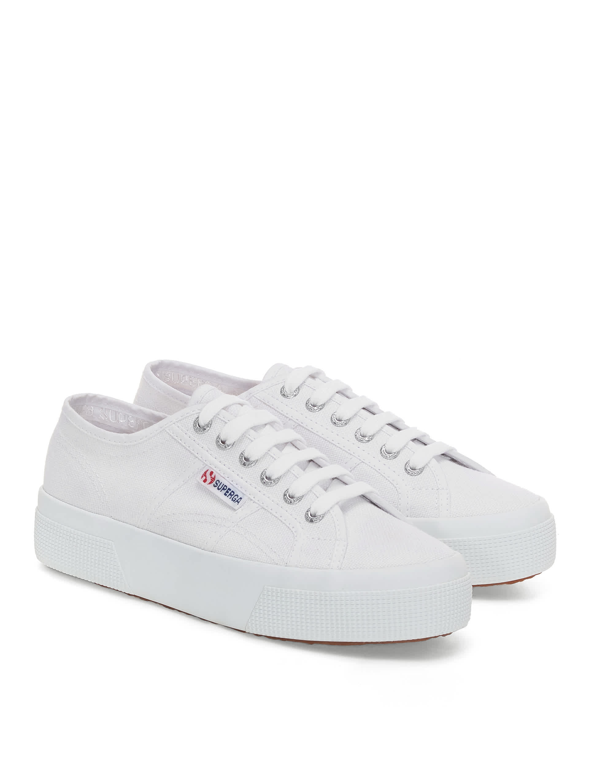 Superga Women's 2740 Platform Canvas Lace Up Trainers - 7.5 - White, White,Black