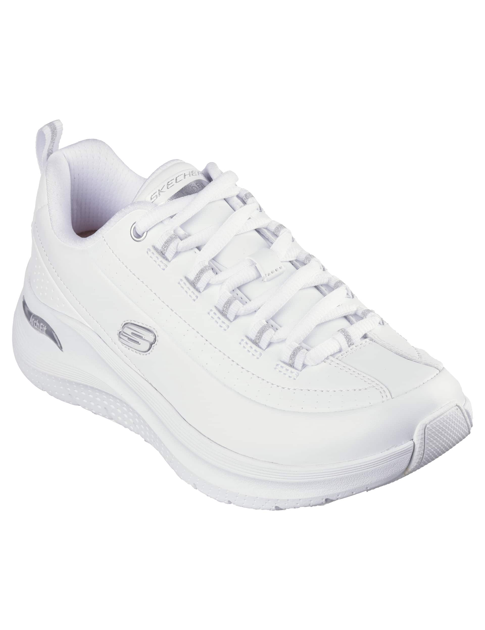 Skechers Women's Leather Arch Fit 2.0 Star Bound Lace Up Trainers - 5 - White, White