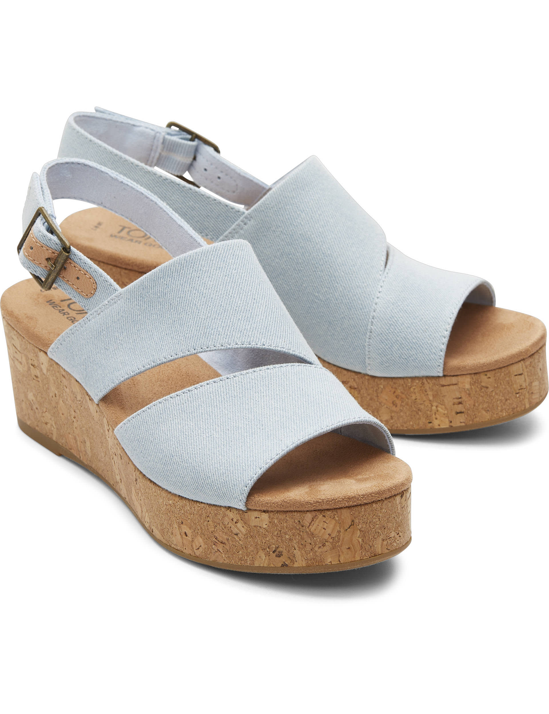 Toms Women's Buckle Ankle Strap Wedge Sandals - 9 - Light Blue, Light Blue