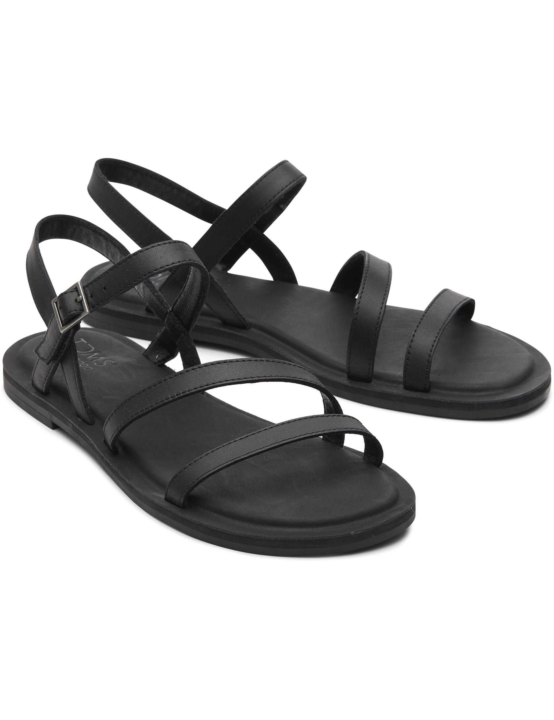 Toms Women's Leather Strappy Flat Sandals - 6 - Black, Black