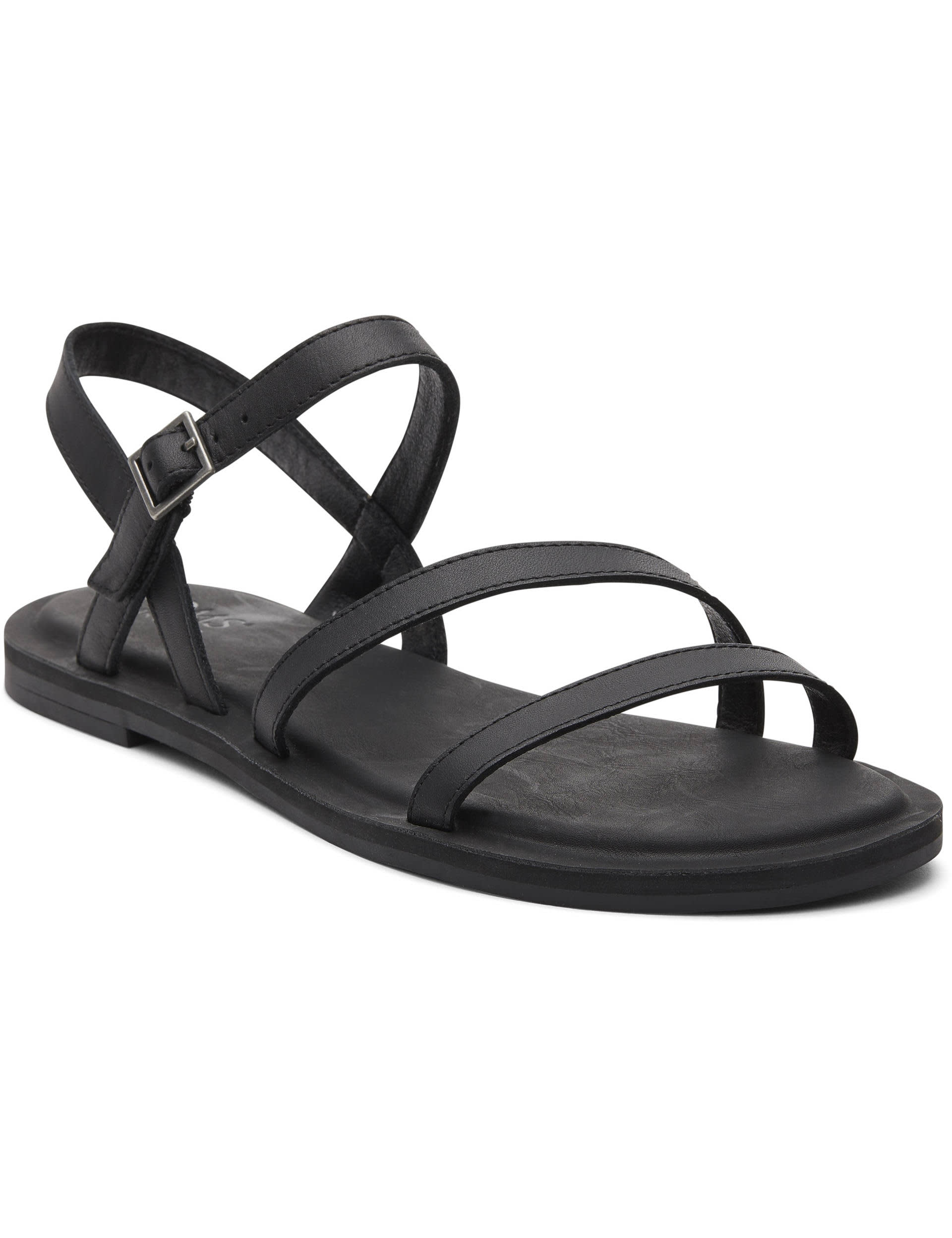 Toms Women's Leather Strappy Flat Sandals - 4 - Black, Black