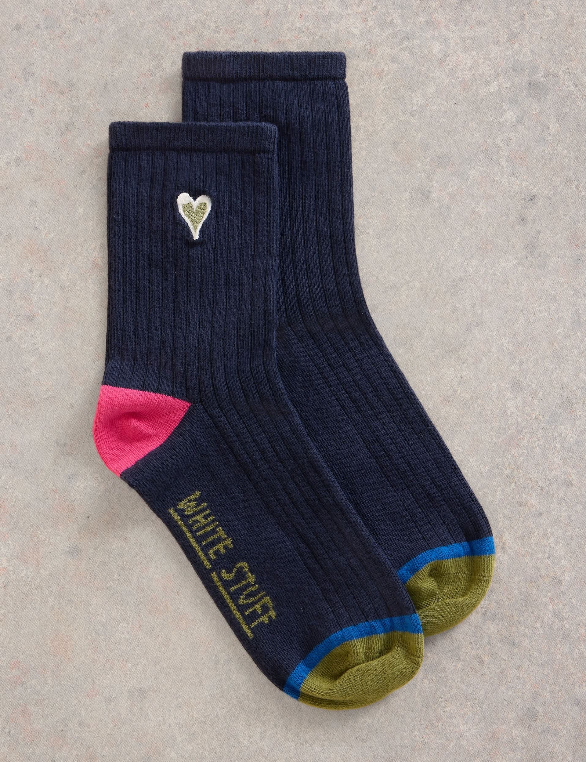 White Stuff Women's Cotton Rich Embroidered Ankle High Socks