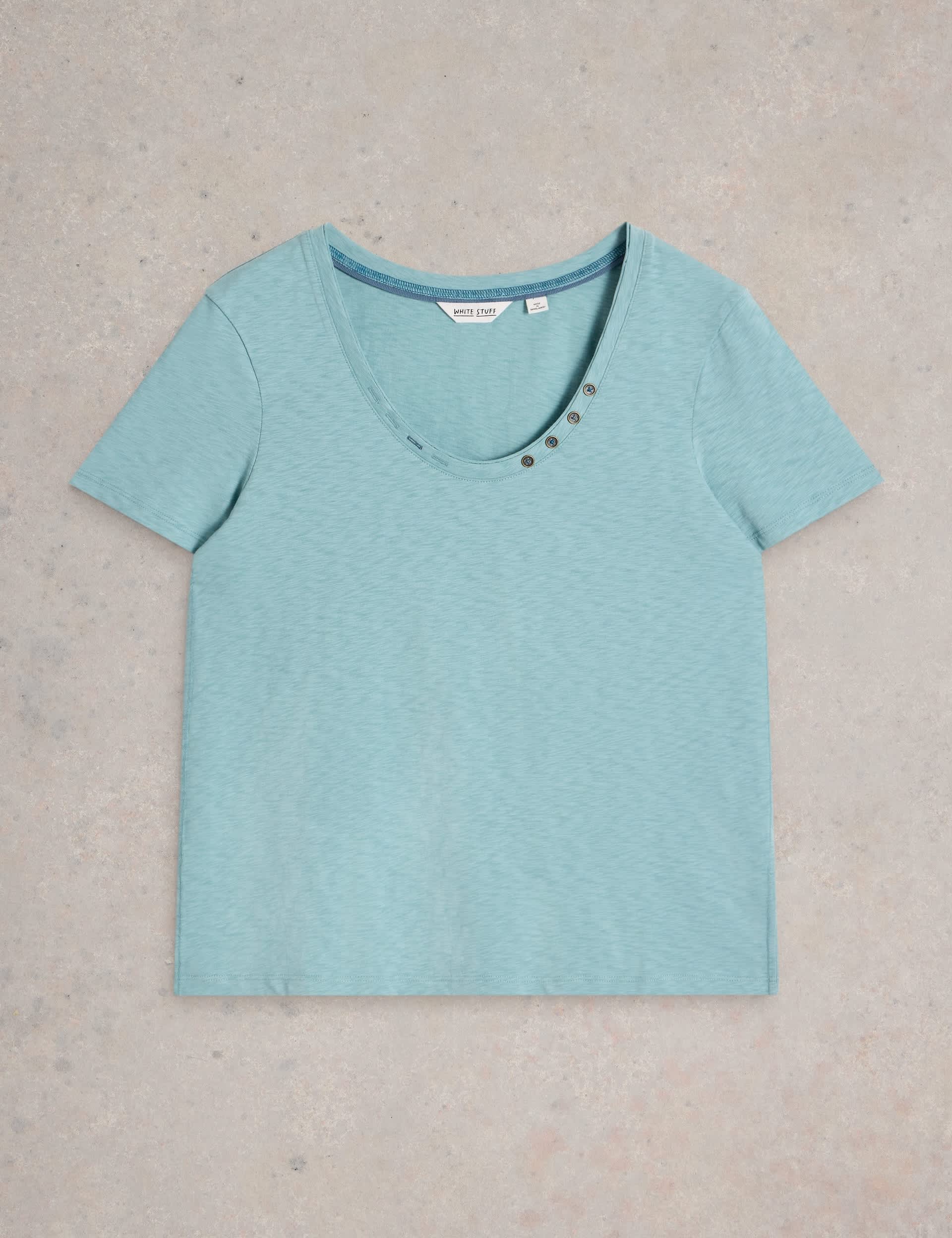 White Stuff Women's Pure Cotton Scoop Neck T-Shirt - 12 - Blue, Blue