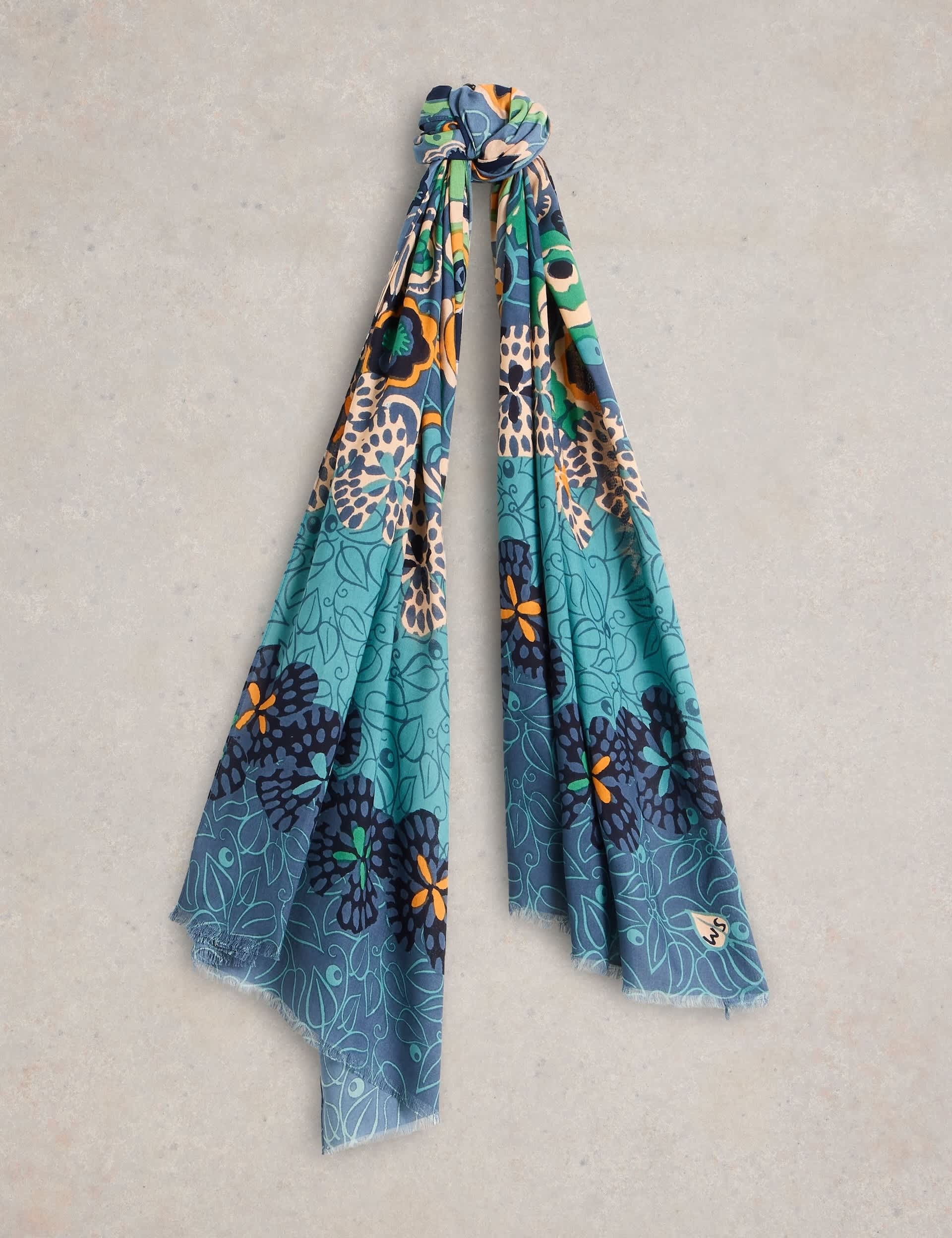 White Stuff Women's Woven Floral Large Scarf - Blue Mix, Blue Mix