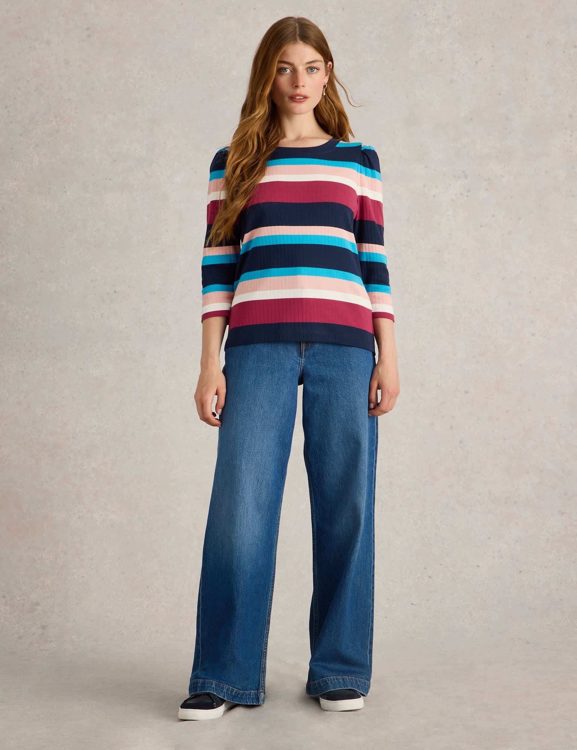 White Stuff Women's Pure Cotton Striped Knitted T-Shirt