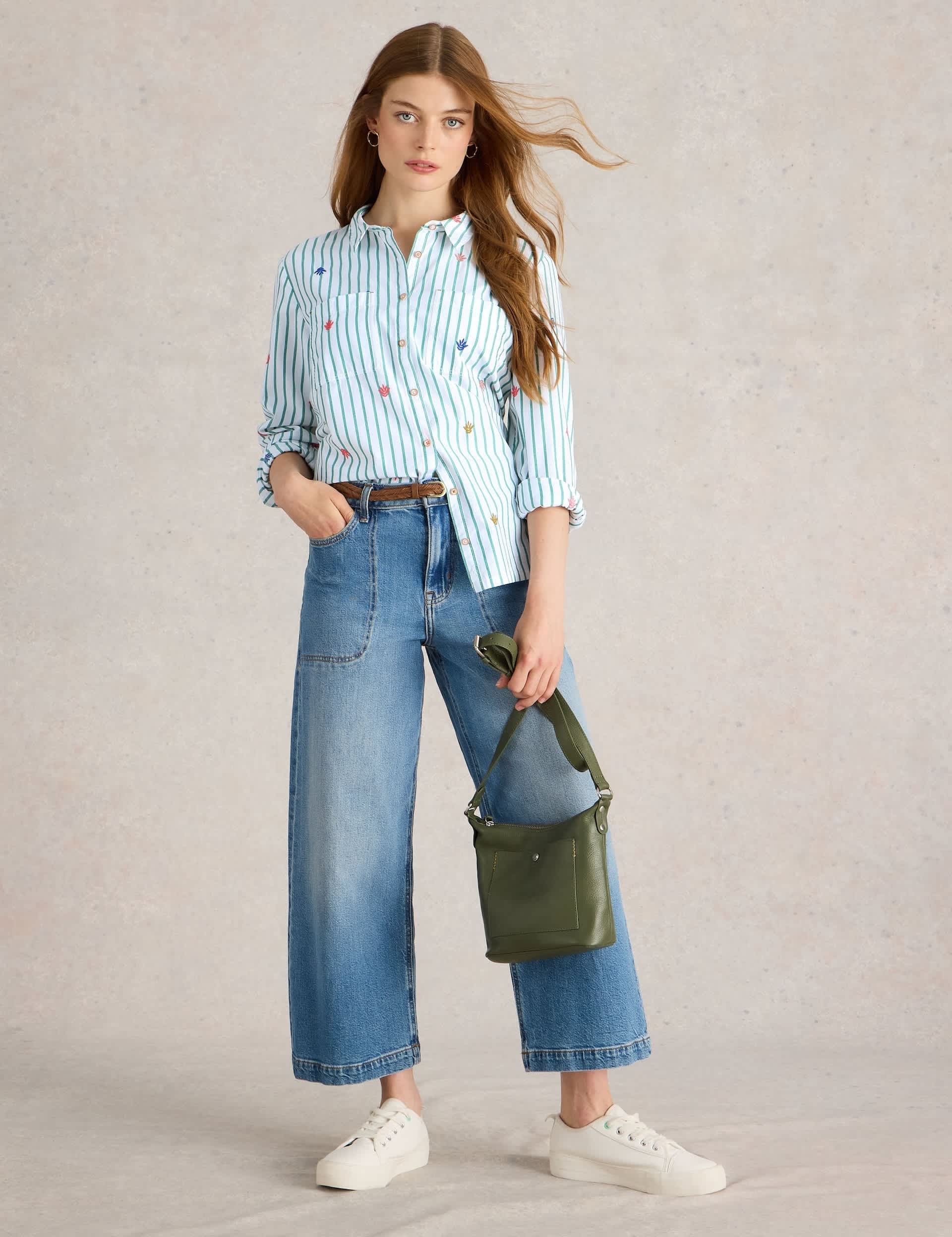 White Stuff Women's Pure Cotton Striped Embroidered Shirt