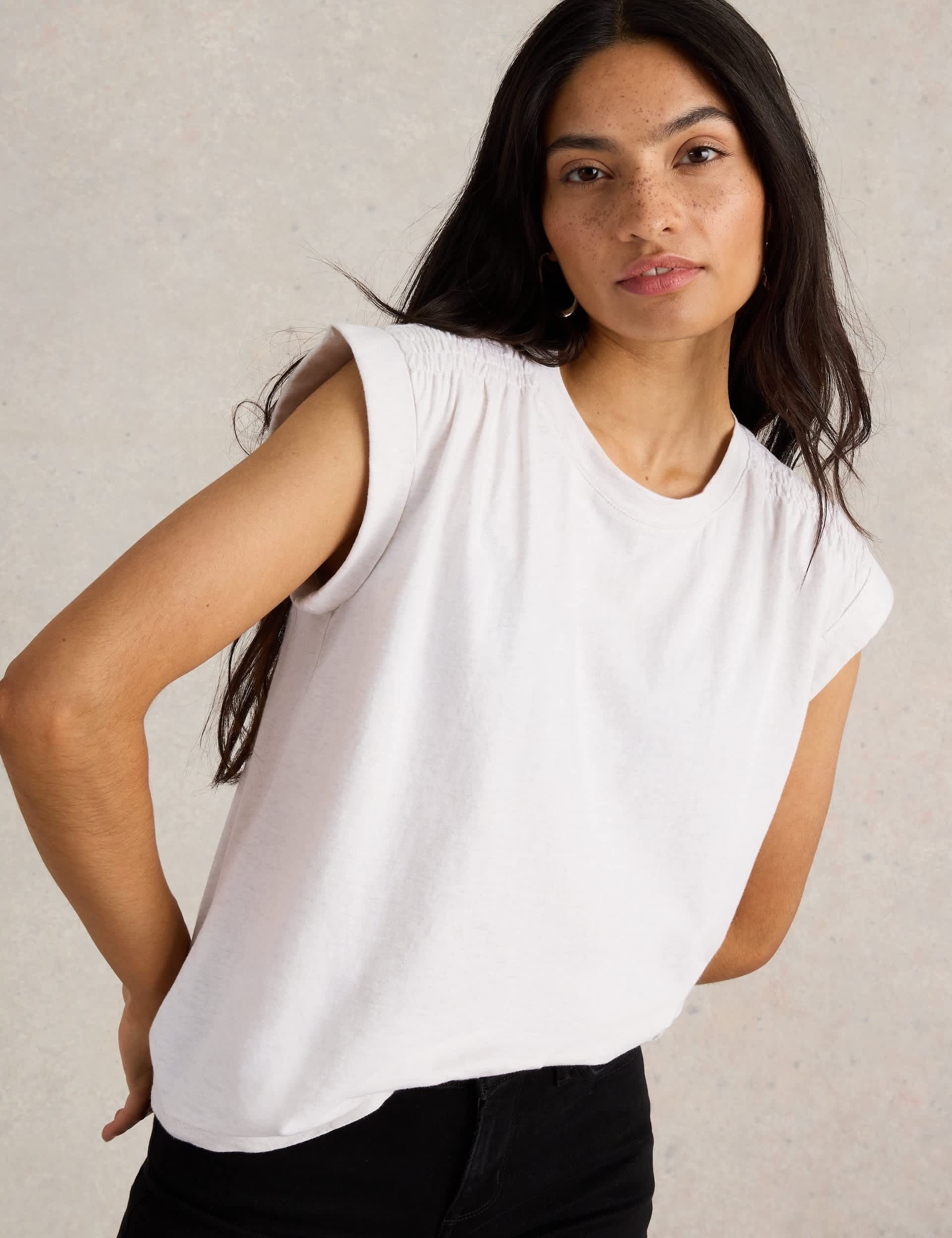 White Stuff Women's Pure Cotton Ruched T-Shirt - 14 - Natural, Natural